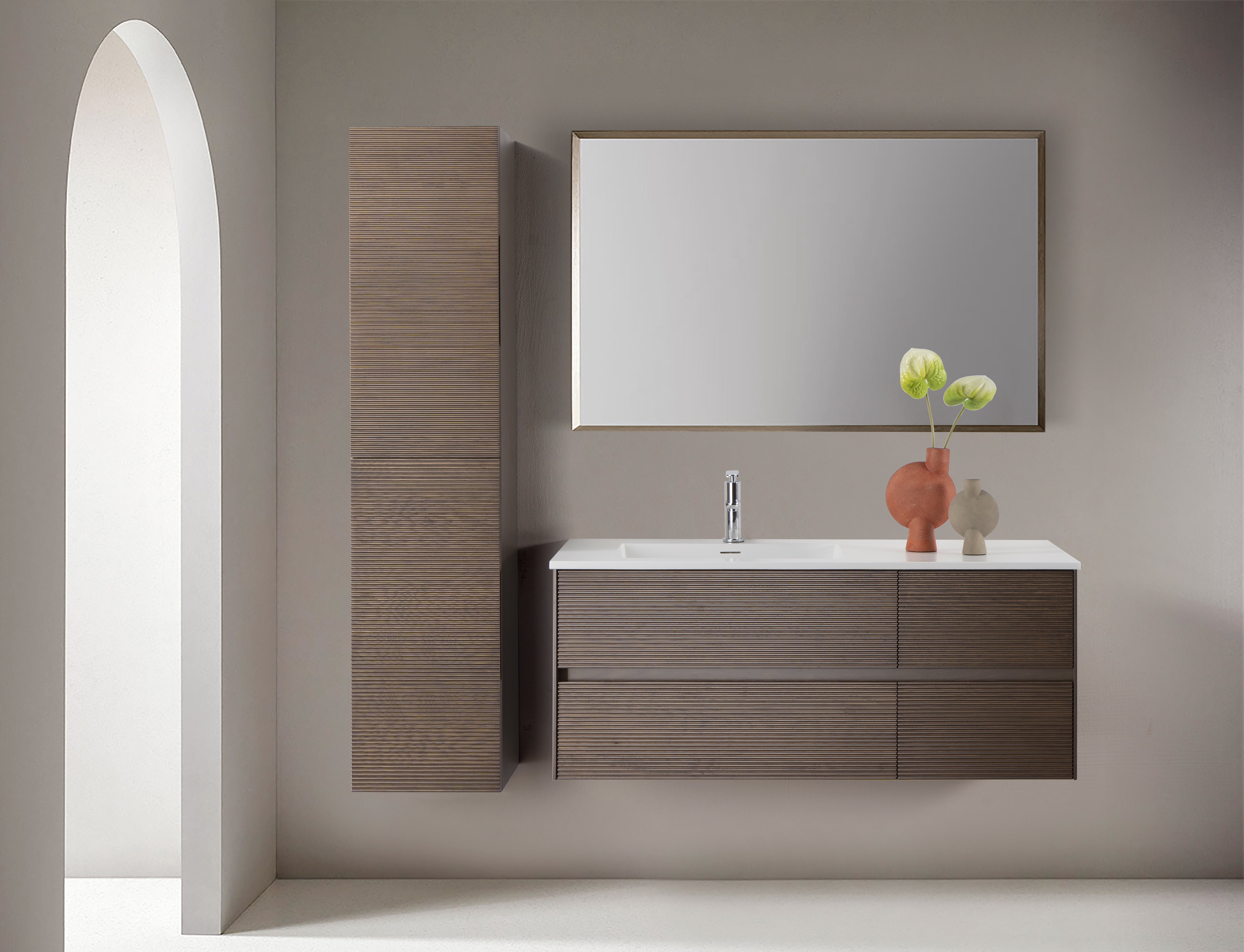 LAYDA WASTAFELONDERKAST - 4 LADES - GREEPLOOS  - SOFT CLOSE – 119X49X52 CM - DONKER WALNOTEN