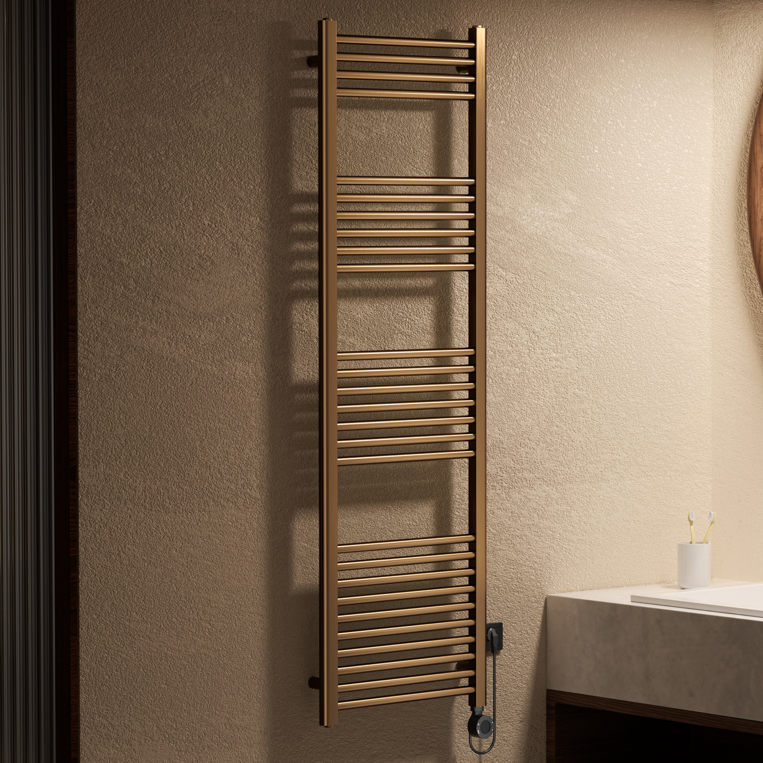 BELRAD ELECTRIC TOWEL DRYER – WITH DIGITAL PROGRAMMABLE THERMOSTAT – SMART WIFI - RIGHT CONNECTION – 900W – 1600X500 MM – BRUSHED BROWN BRONZE