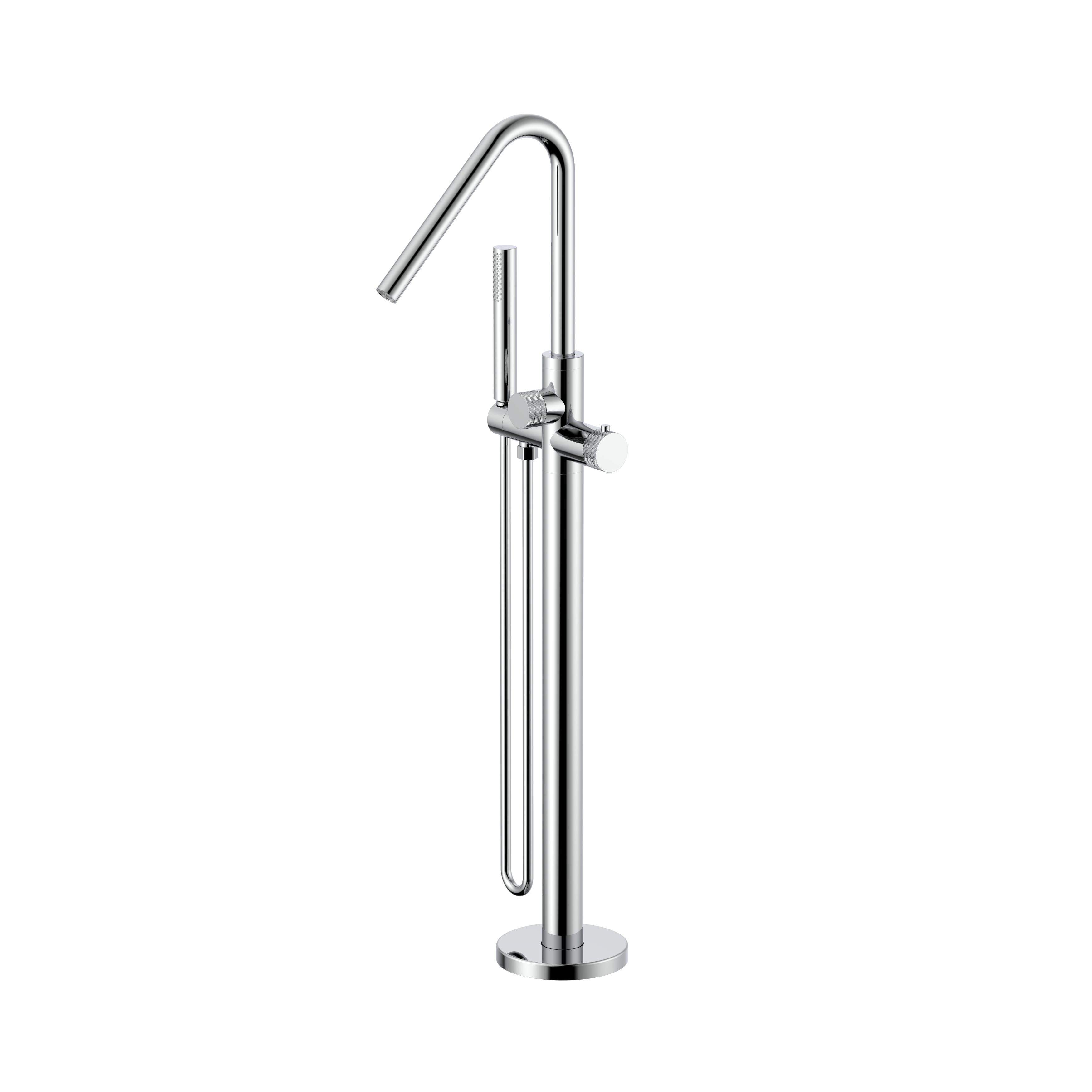 STRIA BADMENGKRAAN - VRIJSTAAND - THERMOSTATISCH - MET HANDDOUCHE EN DOUCHESLANG - KNOPPEN MET RIBBELSTRUCTUUR - BELGAQUA - CHROOM