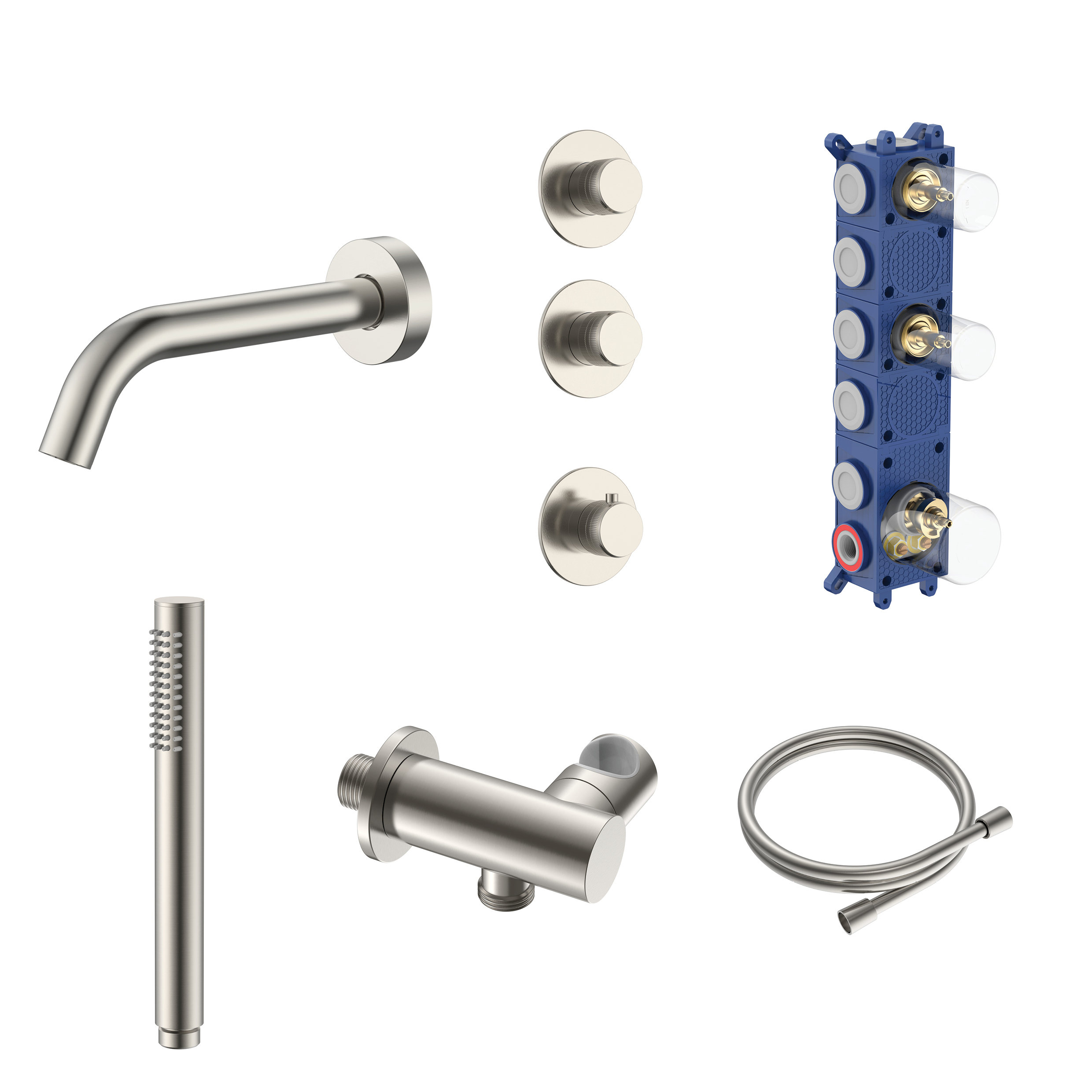 STRIA BADTHERMOSTAATSET - INBOUW - 2 WEG MET 2 STOPKRANEN - THERMOSTATISCH  - COMPLEET - GEBORSTELD RVS