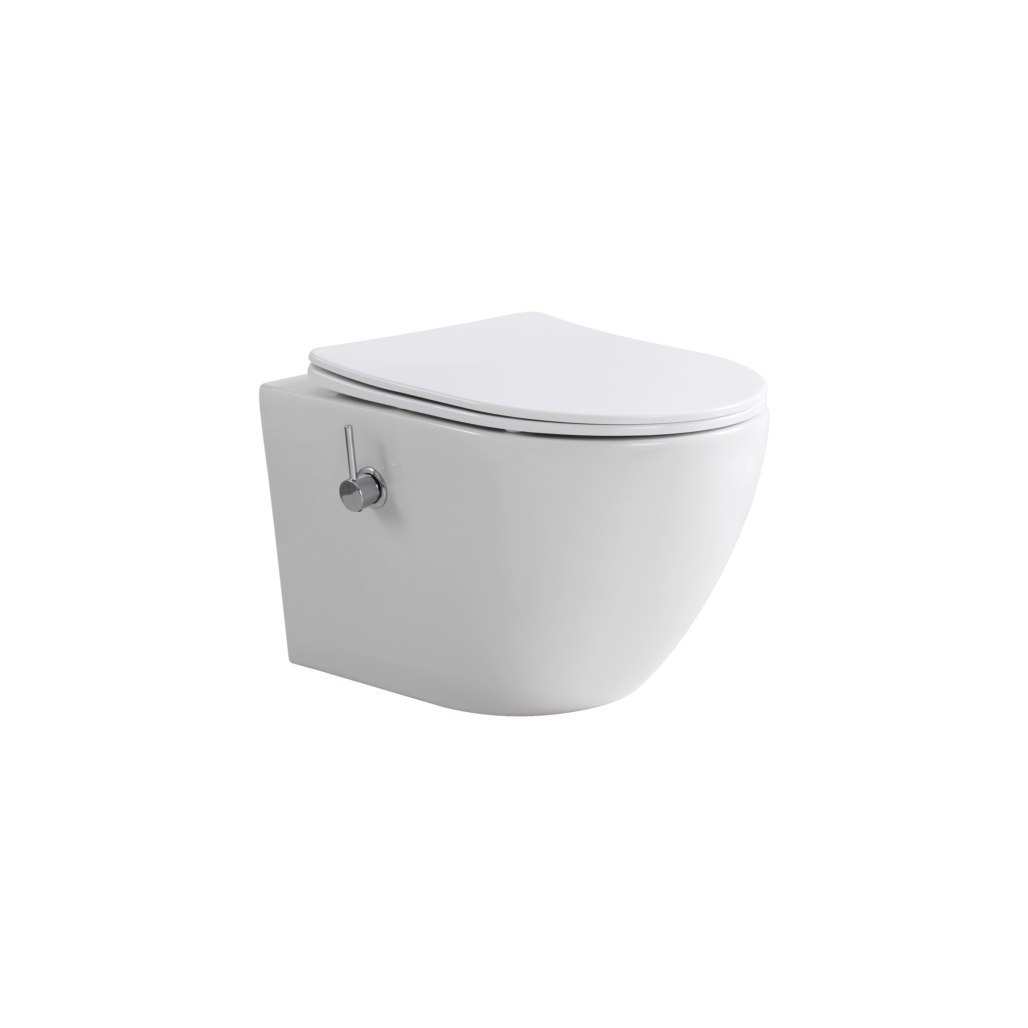 ALONI PRO HANGTOILET MET BIDET - 360° FLUSH - RANDLOOS - MET BIDETKRAAN KOUD EN WARM WATER - MET ZITTING - 52,5CM - GLANZEND WIT