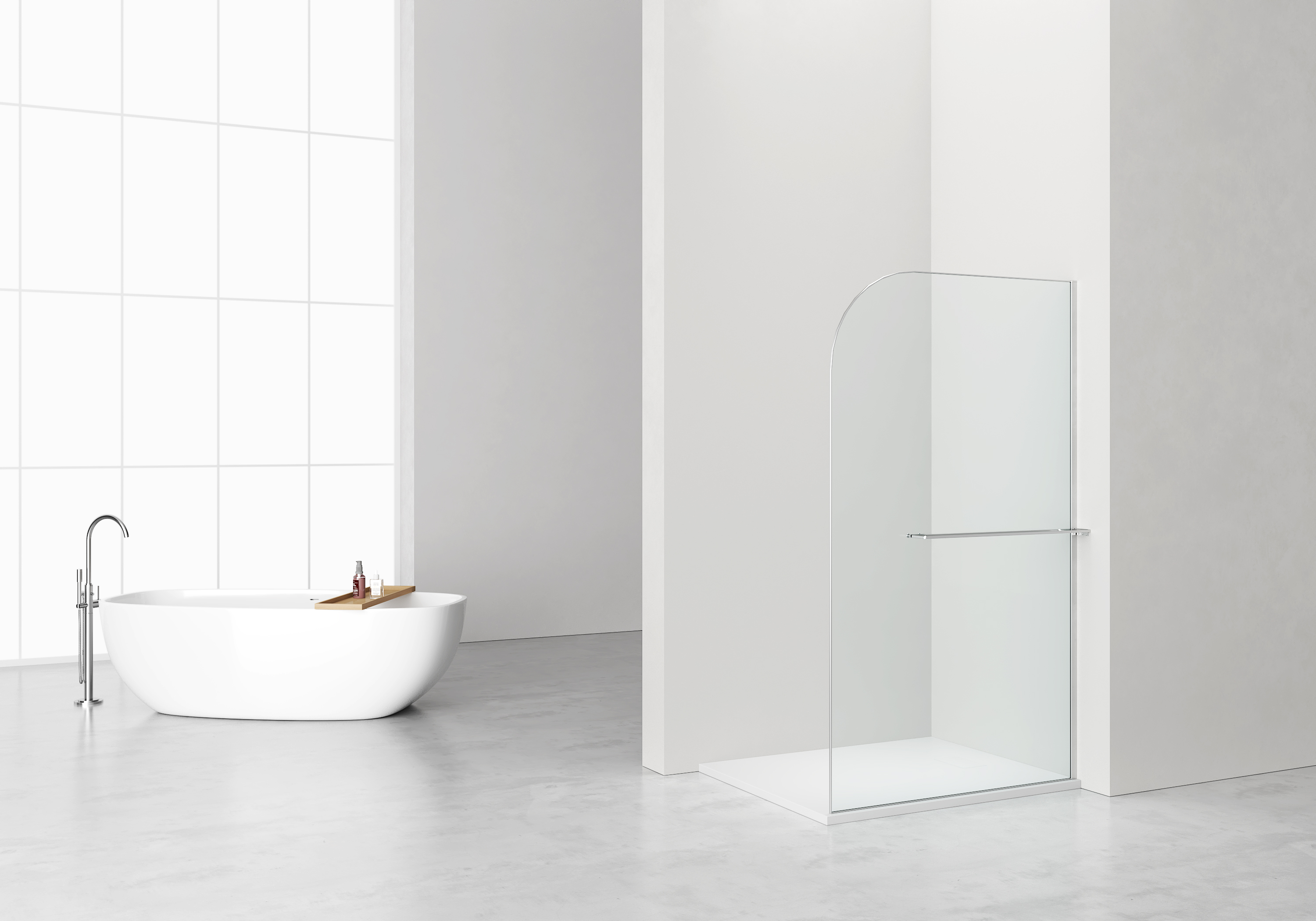 CURVY INLOOPDOUCHE MET HANDDOEKHOUDER - GEBOGEN - MET ANTI-KALKBEHANDELING - OMKEERBAAR - 8MM VEILIGHEIDSGLAS - 120X200CM - CHROOM - HELDER GLAS