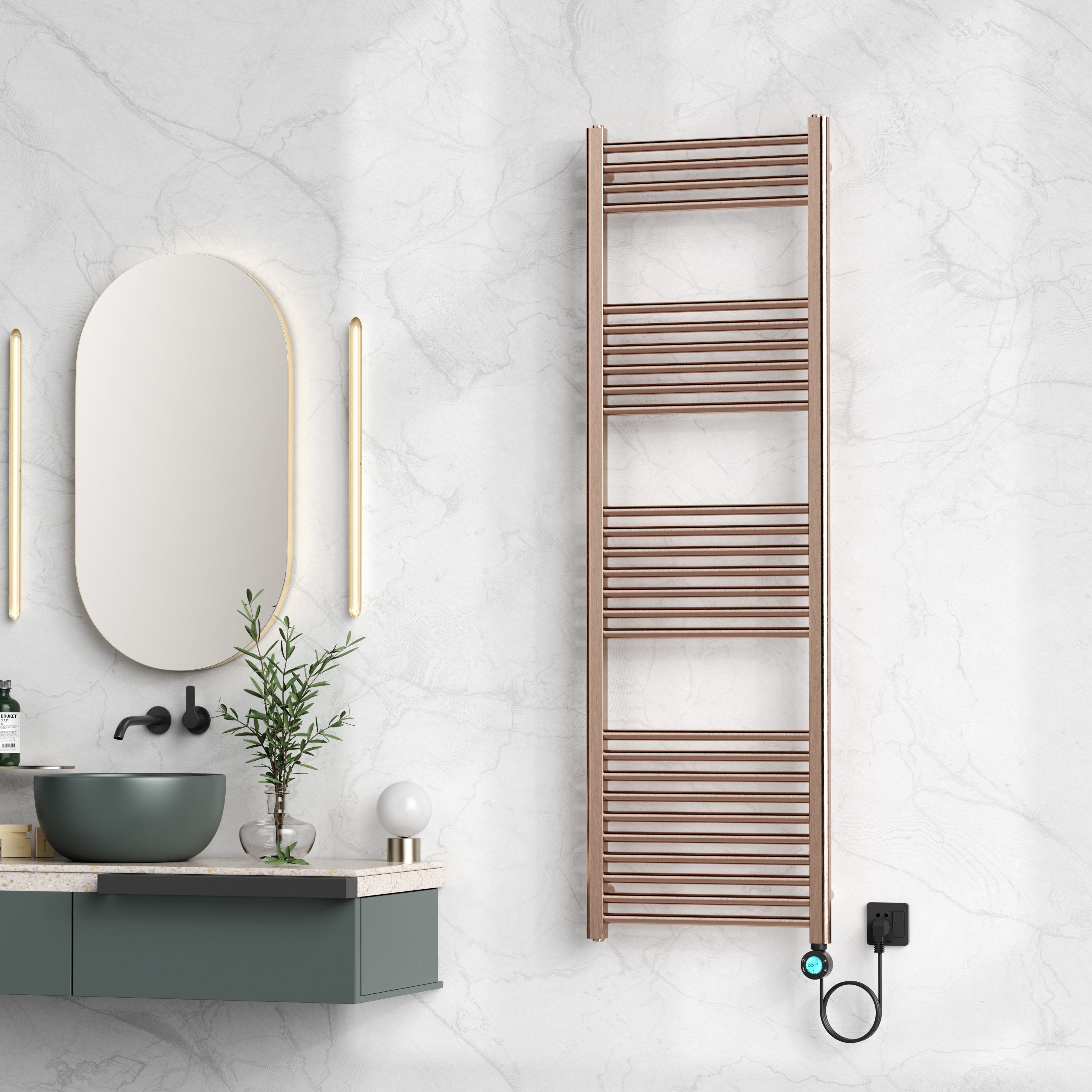 BELRAD ELECTRIC TOWEL DRYER – WITH DIGITAL PROGRAMMABLE THERMOSTAT – SMART WIFI - RIGHT CONNECTION – 900W – 1600X500 MM – BRUSHED COPPER