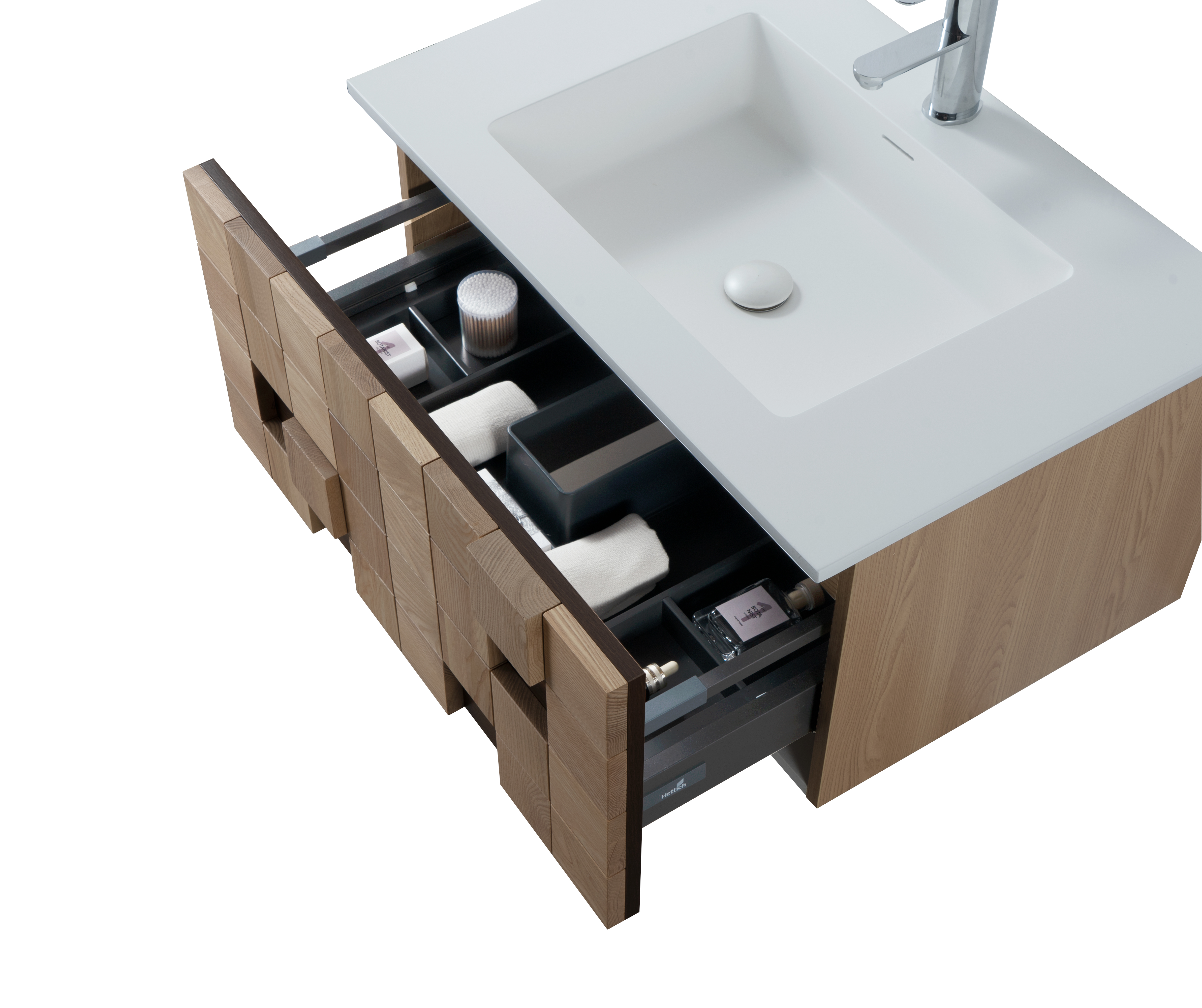 MIMOZA WASTAFELONDERKAST - 1 LADE - GREEPLOOS  - SOFT CLOSE – 79X40X52 CM - LICHT EIKEN