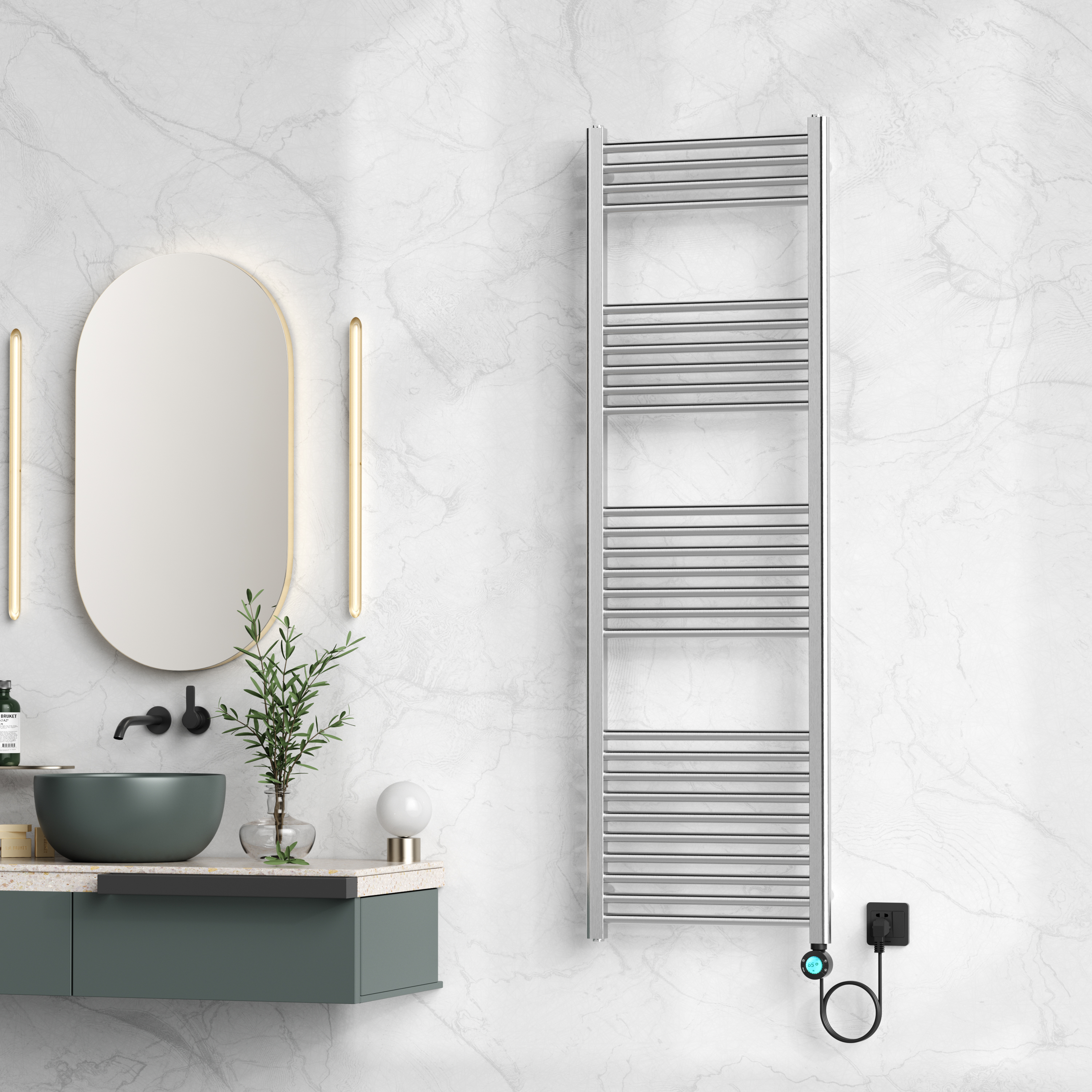 BELRAD ELECTRIC TOWEL DRYER – WITH DIGITAL PROGRAMMABLE THERMOSTAT – SMART WIFI - RIGHT CONNECTION – 900W – 1600X500 MM – STAINLESS STEEL BRUSHED