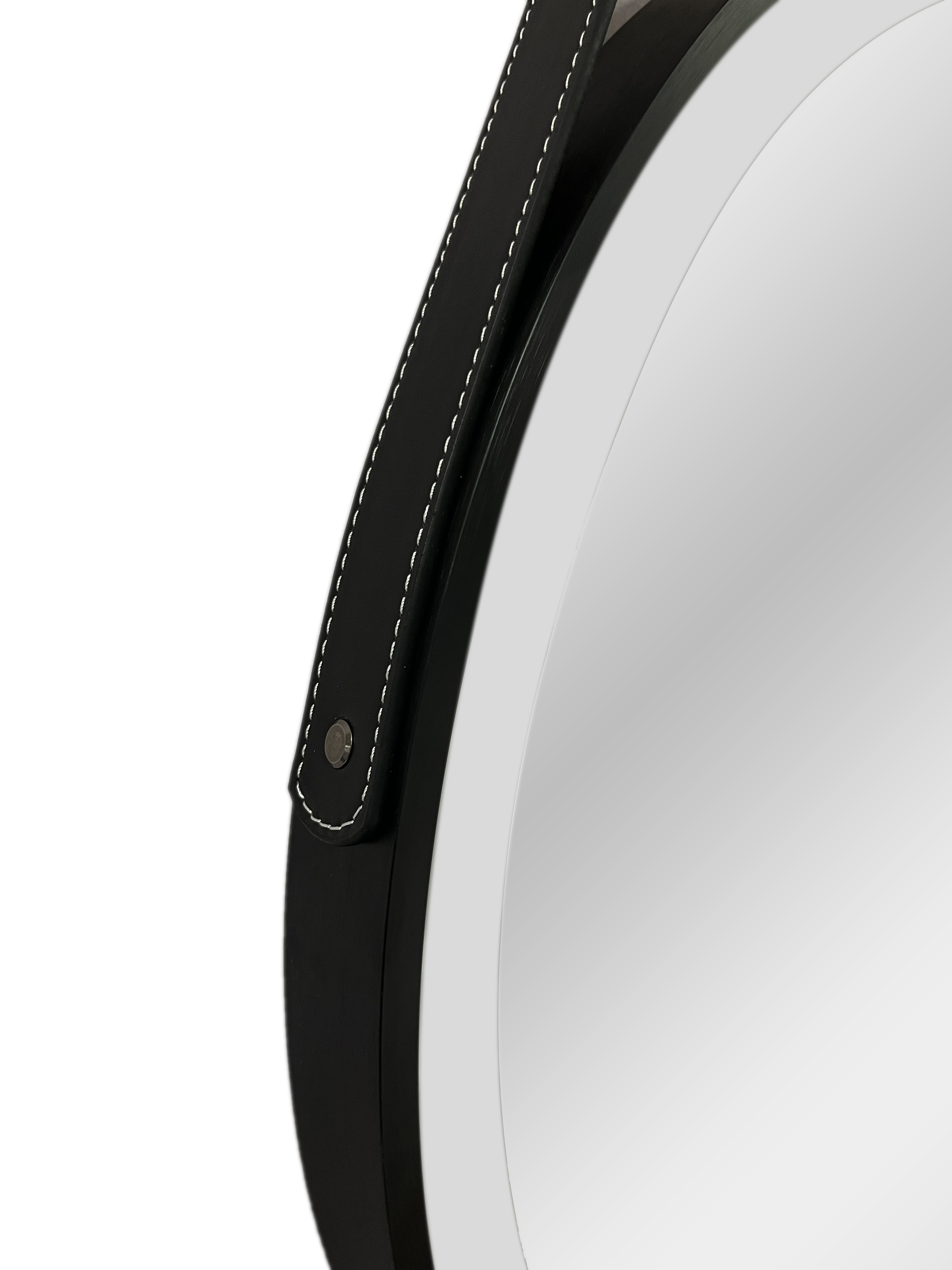 ALONI BELTIA SPIEGEL - MET LED VERLICHTING - ROND - MET LIJST - MET IMITATIE LEDEREN BAND EN HAAK - KLEURTEMPERATUUR LED 3500-6500K - 60CM - MAT ZWART