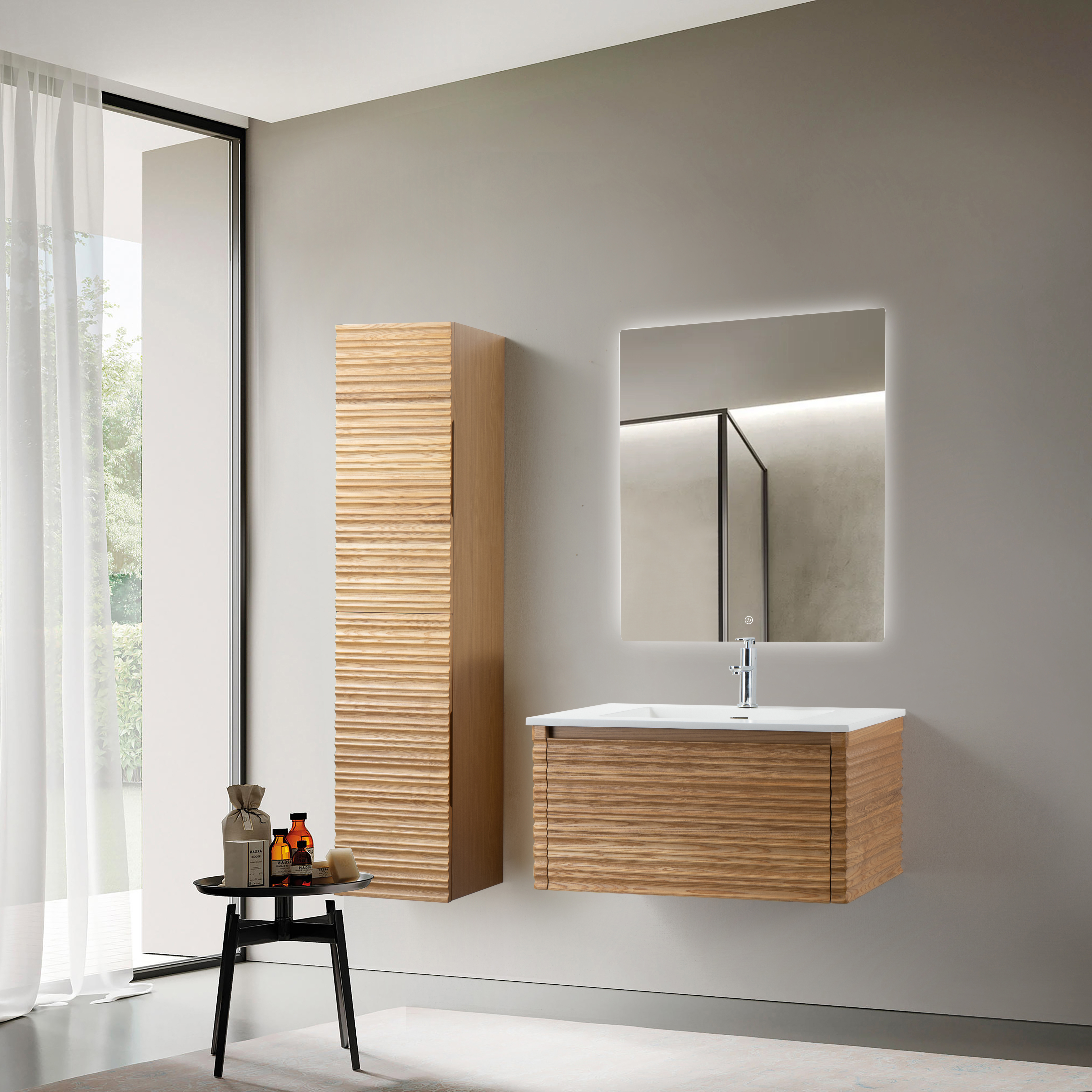 KAMELLIA WASTAFELONDERKAST - 1 LADE - GREEPLOOS  - SOFT CLOSE – 79X40X52 CM - LICHT WALNOTEN