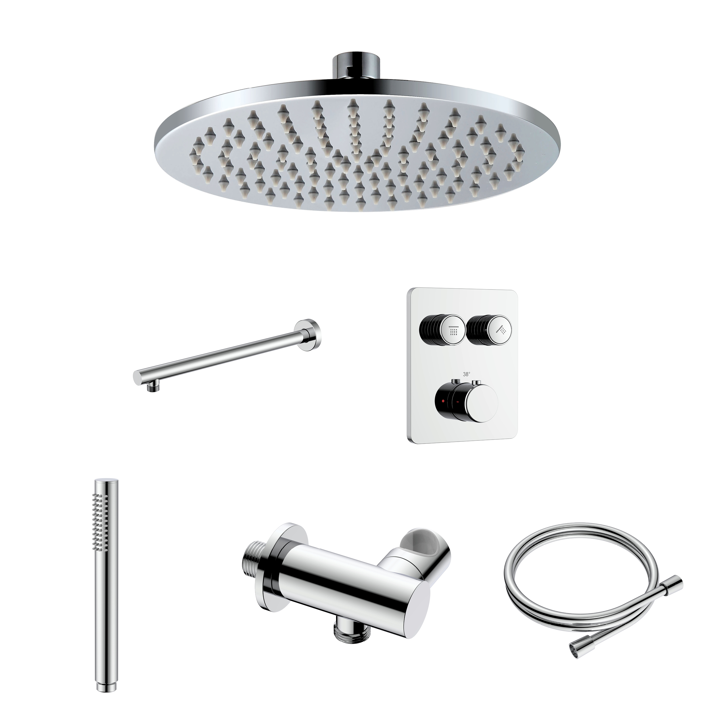 STRIA REGENDOUCHESET - INBOUW - 2 WEG - THERMOSTATISCH - MET DRUKKNOPPEN - COMPLEET - CHROOM