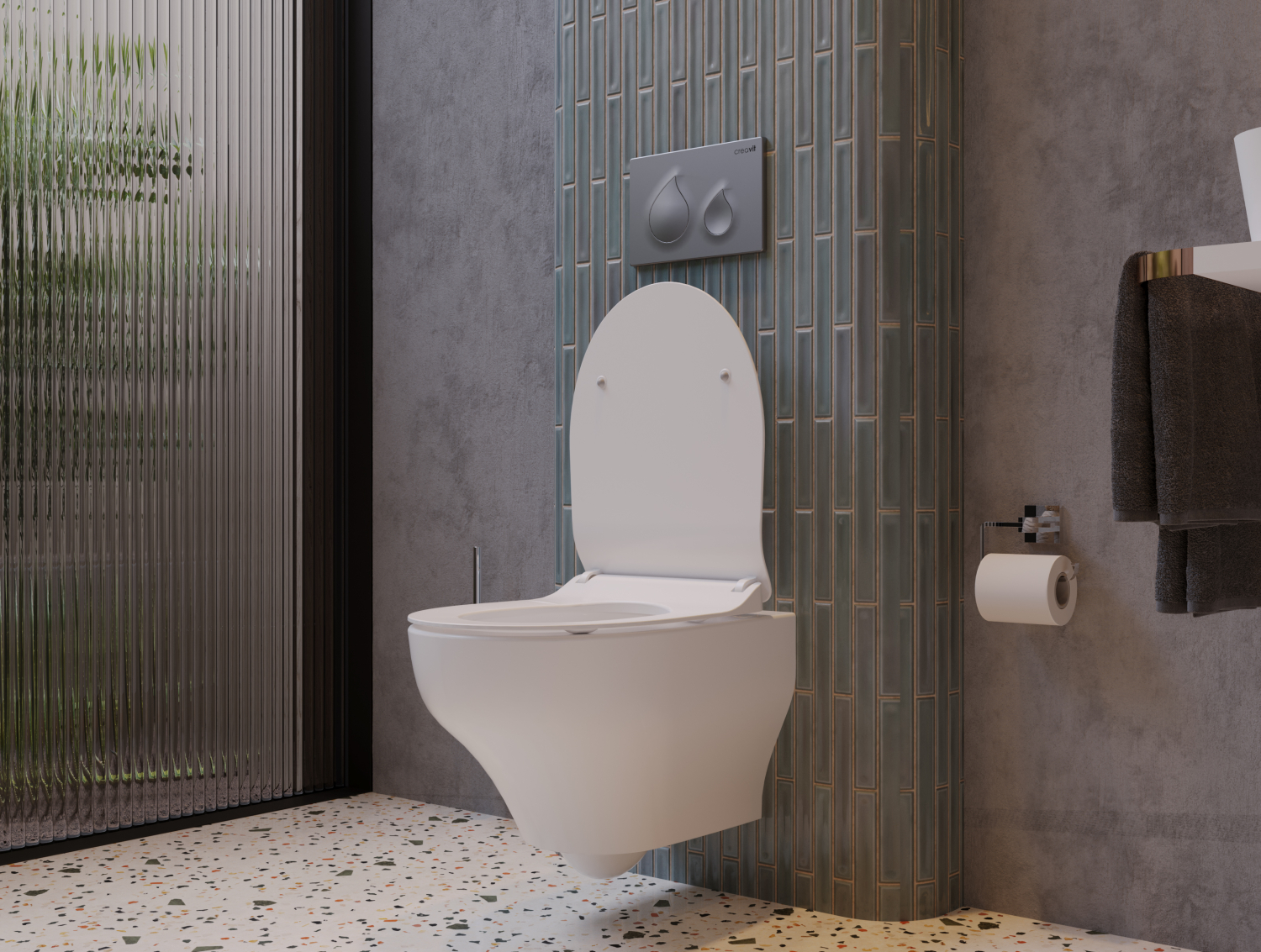 CREAVIT NESS HANGTOILET - 360° FLUSH - RANDLOOS - ZONDER ZITTING - GLANZEND WIT
