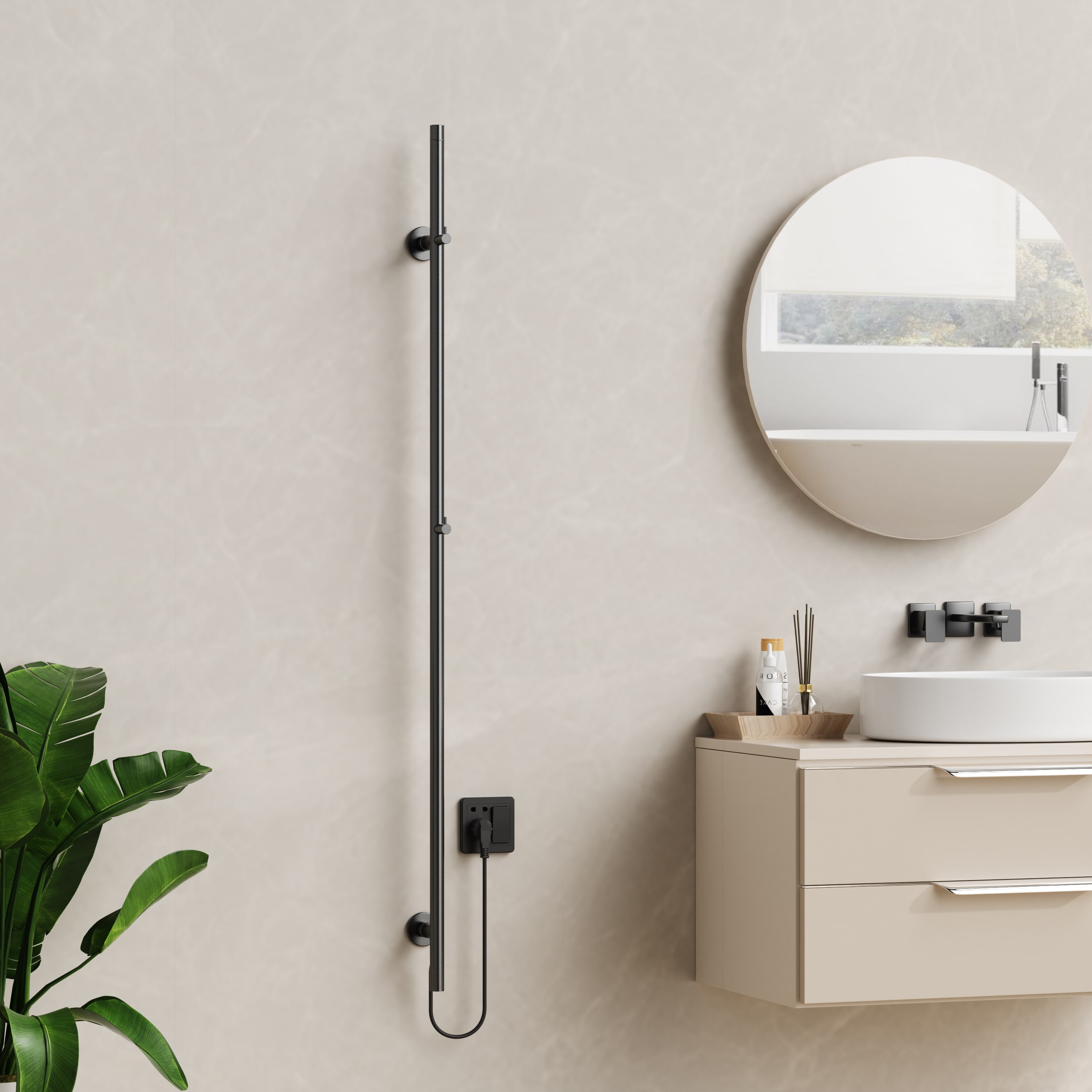 BELRAD ROD TOWEL DRYER - ELECTRIC - SINGLE - 60W - Ø2,5CM - 150X6,3X12,7 CM - GUNMETAL