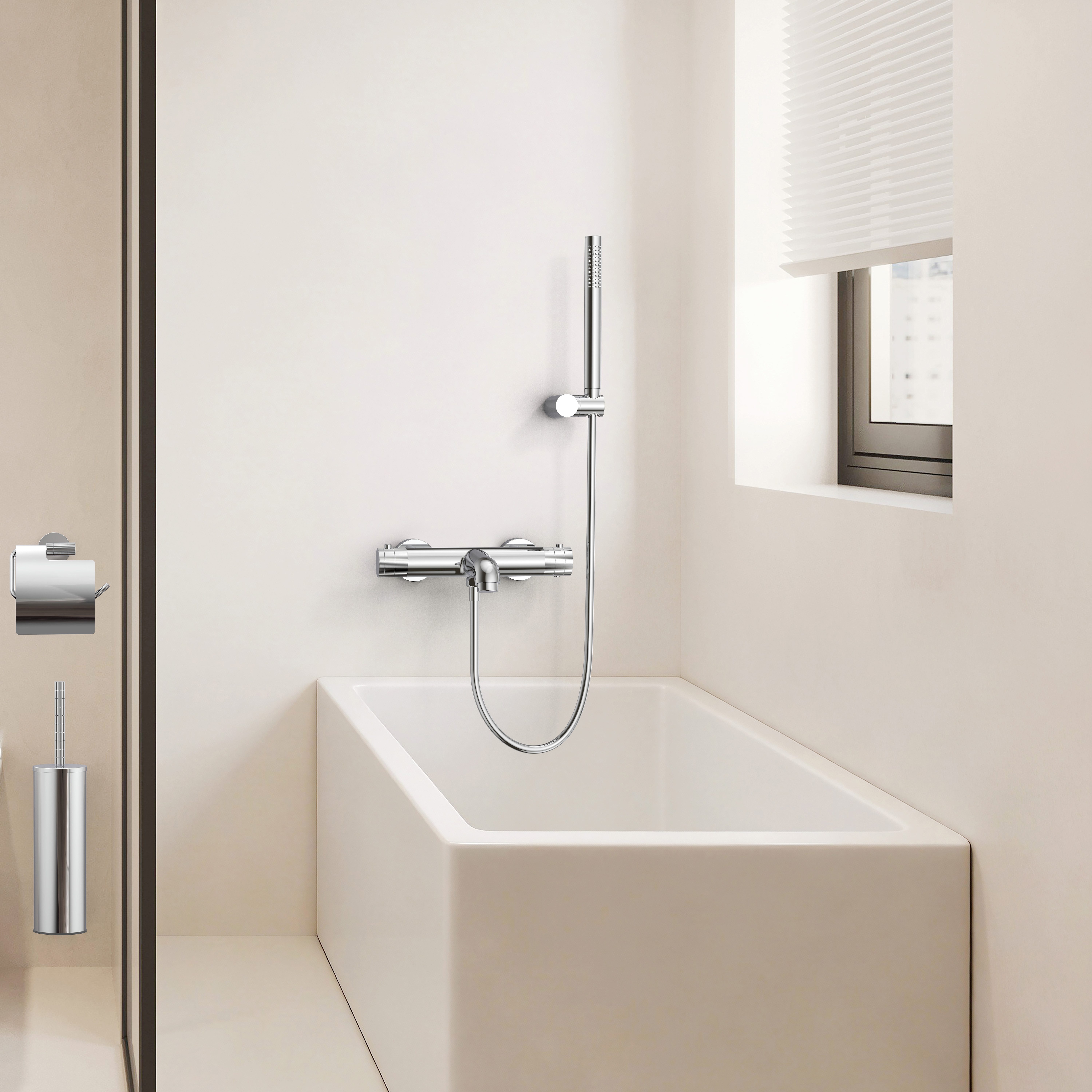 STRIA BADMENGKRAAN - THERMOSTATISCH - OPBOUW - KNOPPEN MET RIBBELSTRUCTUUR - BELGAQUA - CHROOM
