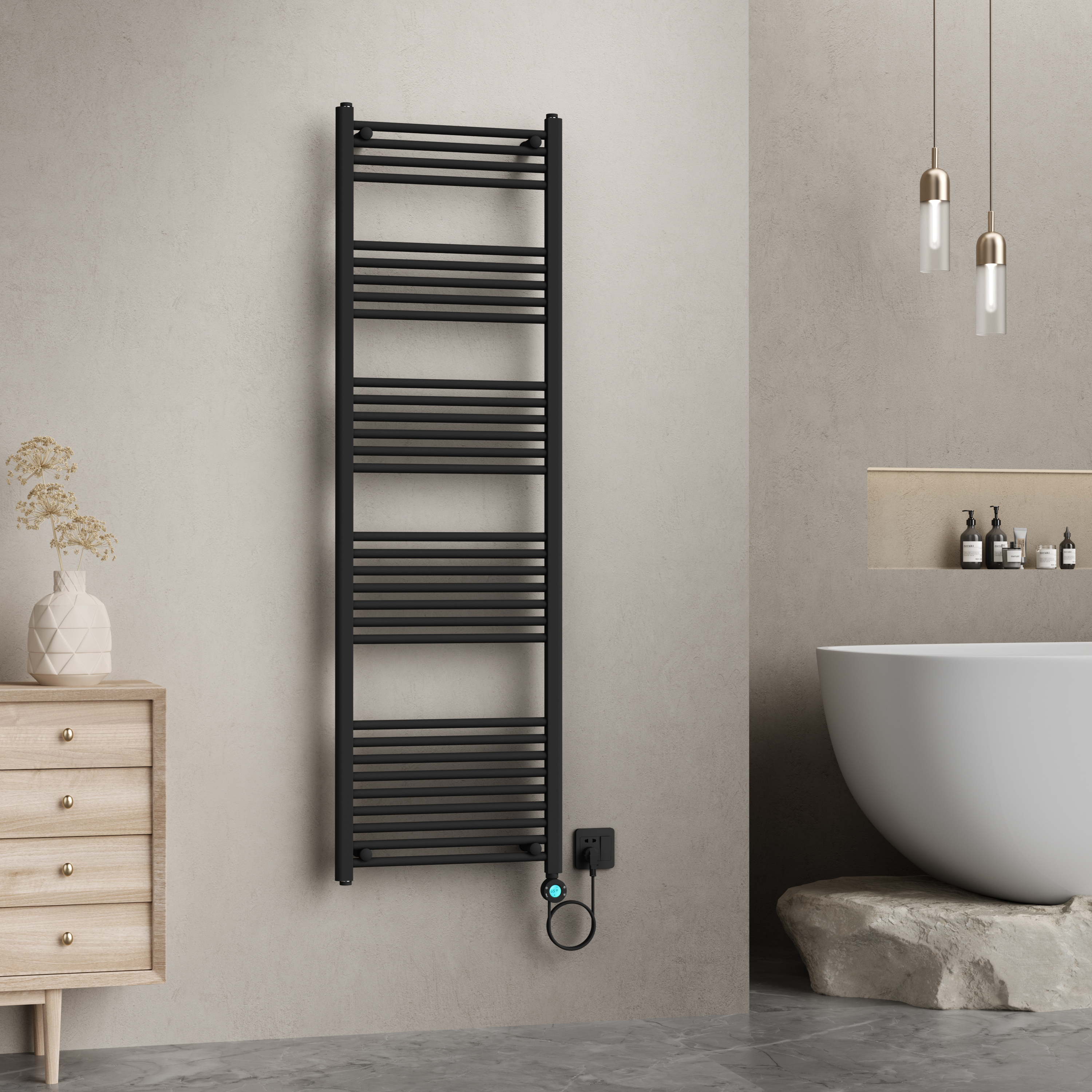 BELRAD ELECTRIC TOWEL DRYER – WITH DIGITAL PROGRAMMABLE THERMOSTAT – SMART WIFI - RIGHT CONNECTION – 1000W – 1800X550 MM – MATT BLACK