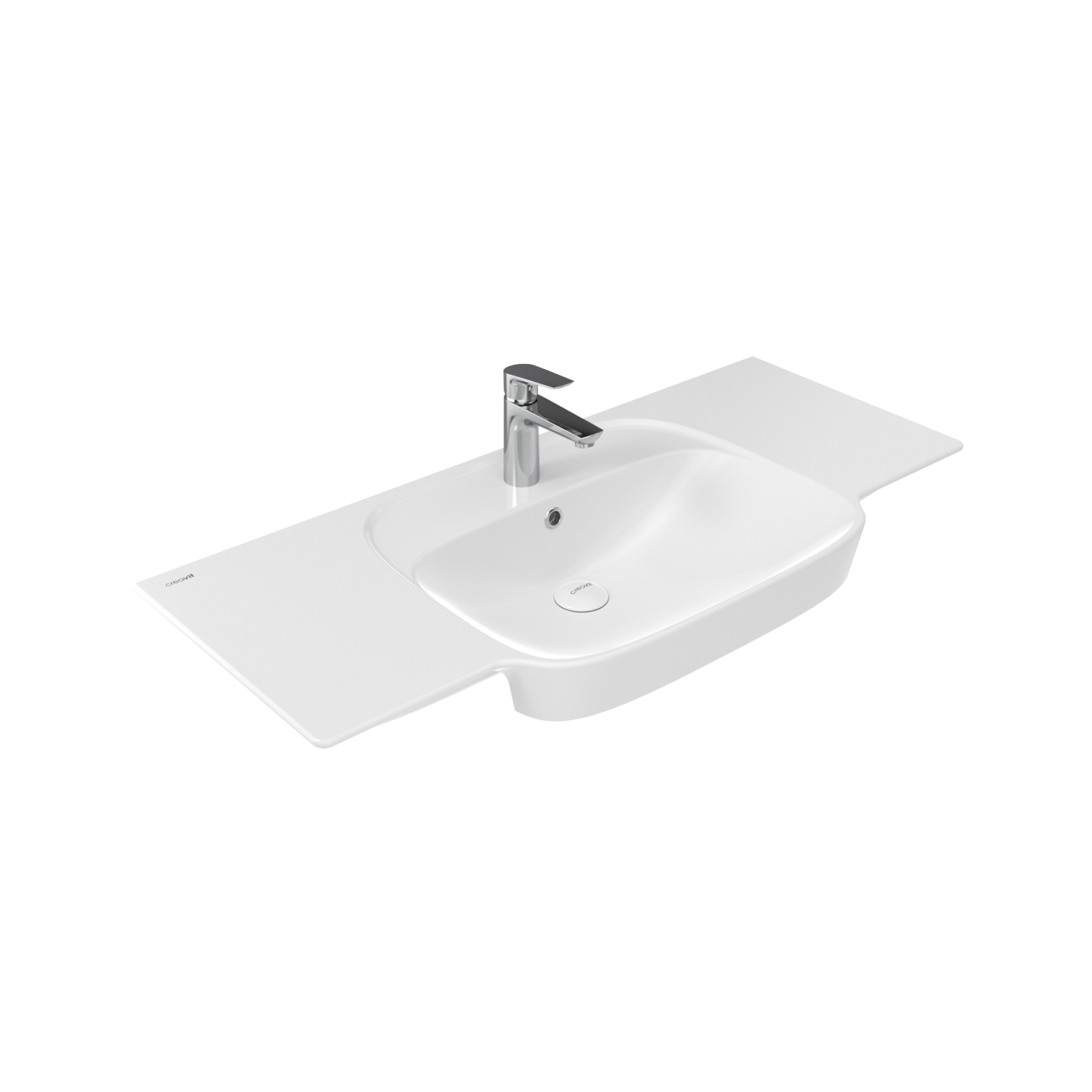 CREAVIT SAILY WASTAFEL - 1 WASBAK - 1 KRAANGAT - MET AFLEGVLAK - KERAMIEK - 100X45X17,7CM - GLANZEND WIT