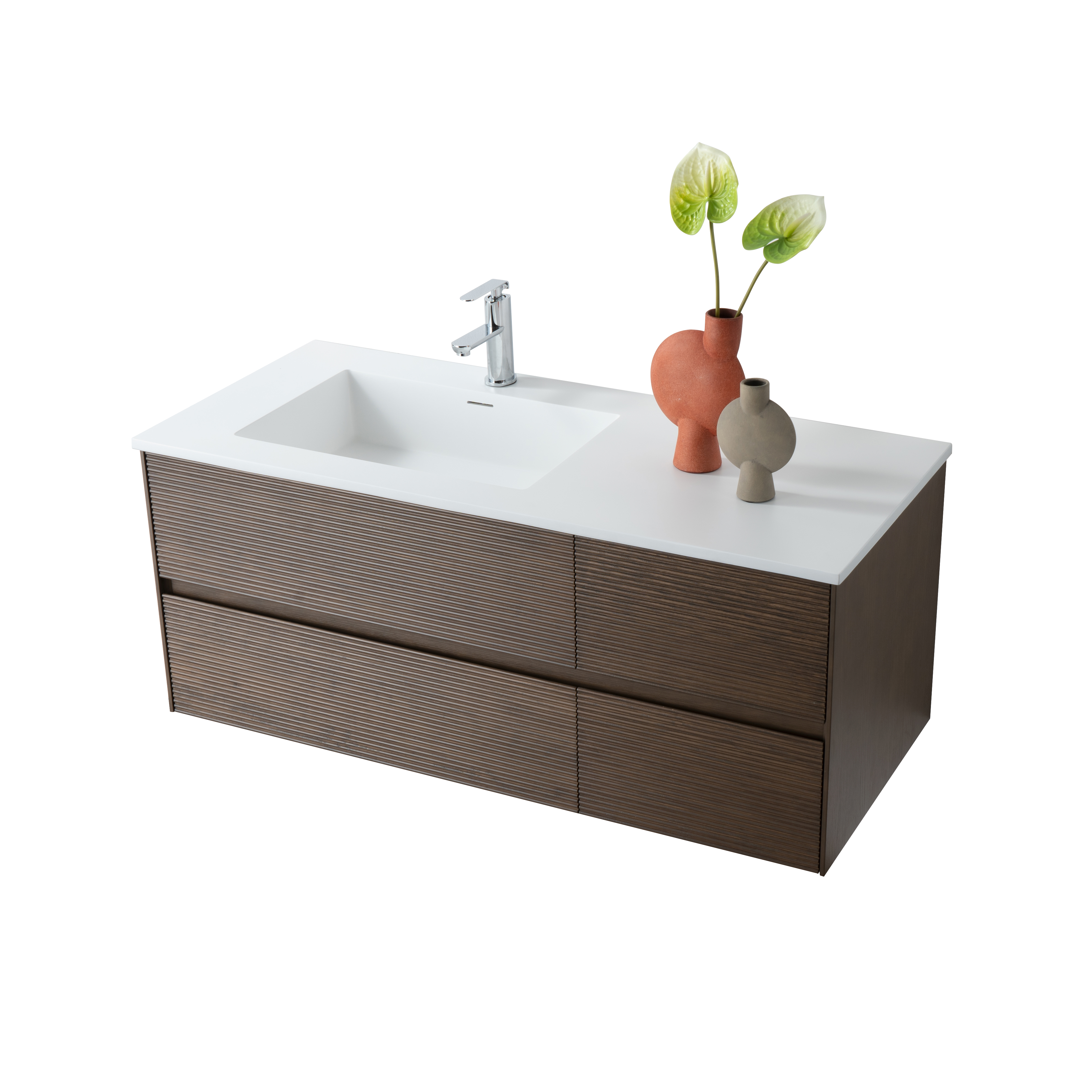 LAYDA WASTAFELONDERKAST - 4 LADES - GREEPLOOS  - SOFT CLOSE – 119X49X52 CM - DONKER WALNOTEN