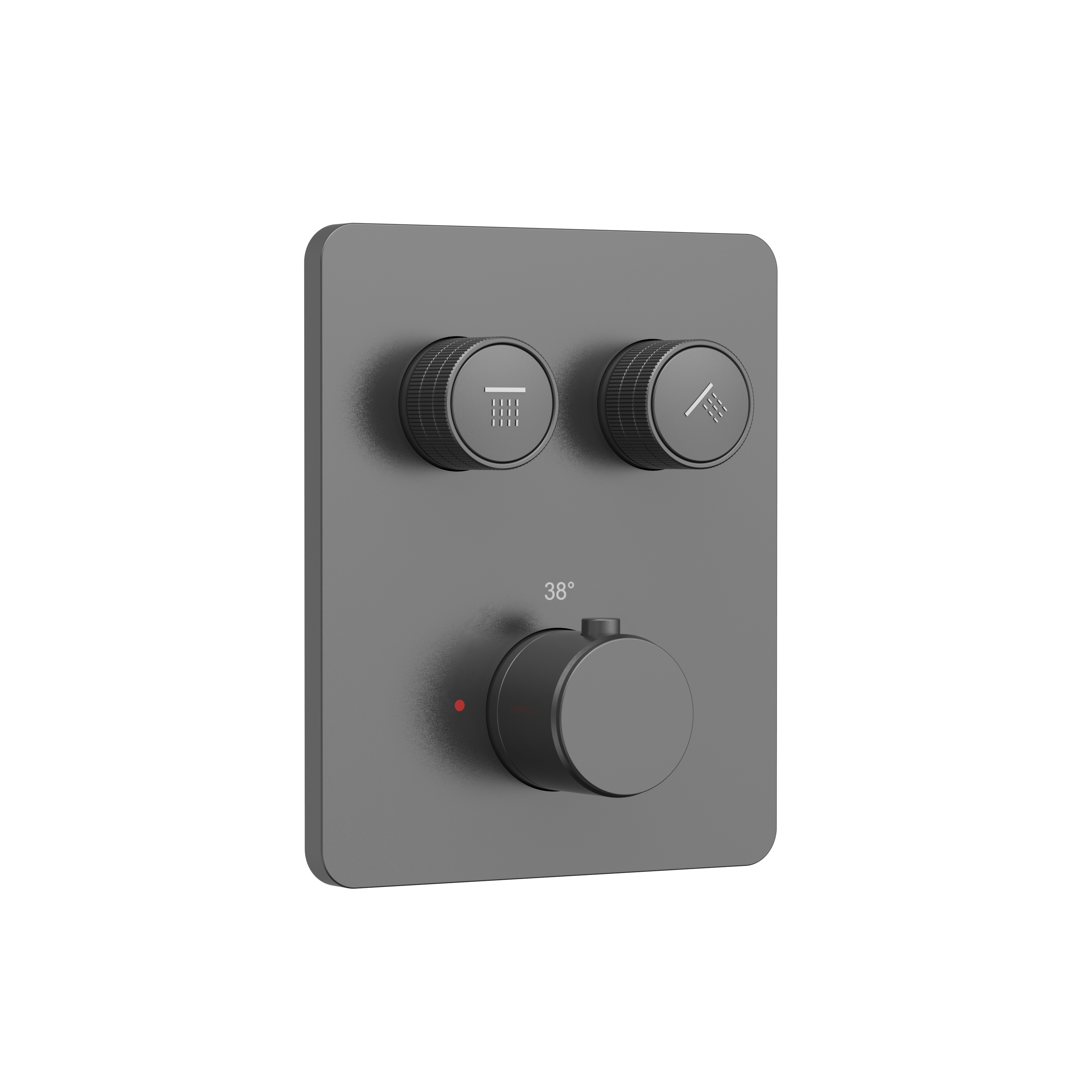 STRIA DOUCHEMENGKRAAN - 2 WEG -  THERMOSTATISCH - DRUKNOPPEN MET VERFIJNDE RIBBELSTRUCTUUR - MET INBOUWBOX EN AFBOUWDEEL - RECHTHOEKIG - BELGAQUA - GUNMETAL (PVD)