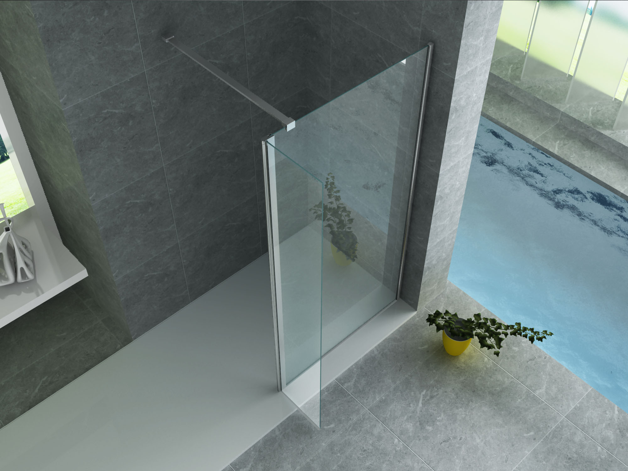 ALONI SIDE PANEL WITH CONNECTION PROFILE FOR WALK-IN SHOWER - PIVOTING - 300 X 2000MM - CHROME - CLEAR GLASS