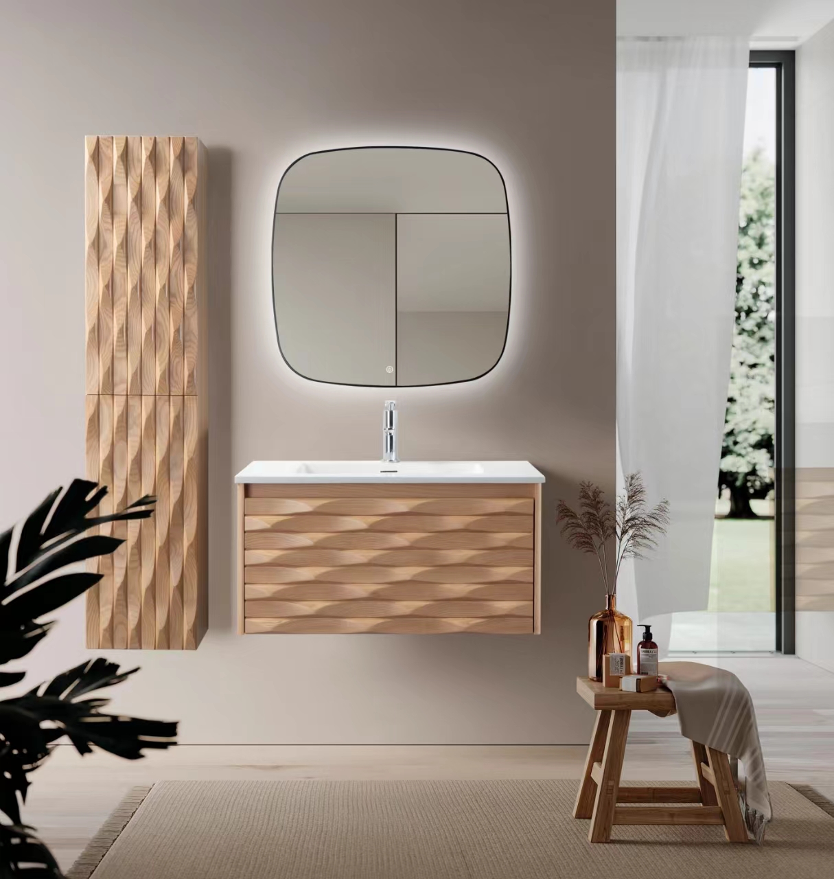 WONDA SQUARE SLIM WASHBASIN - 1 BASIN -  WITH OVERFLOW - 1 TAP HOLE - POLYRESIN - 80X1,6X52,5 CM - MATT WHITE
