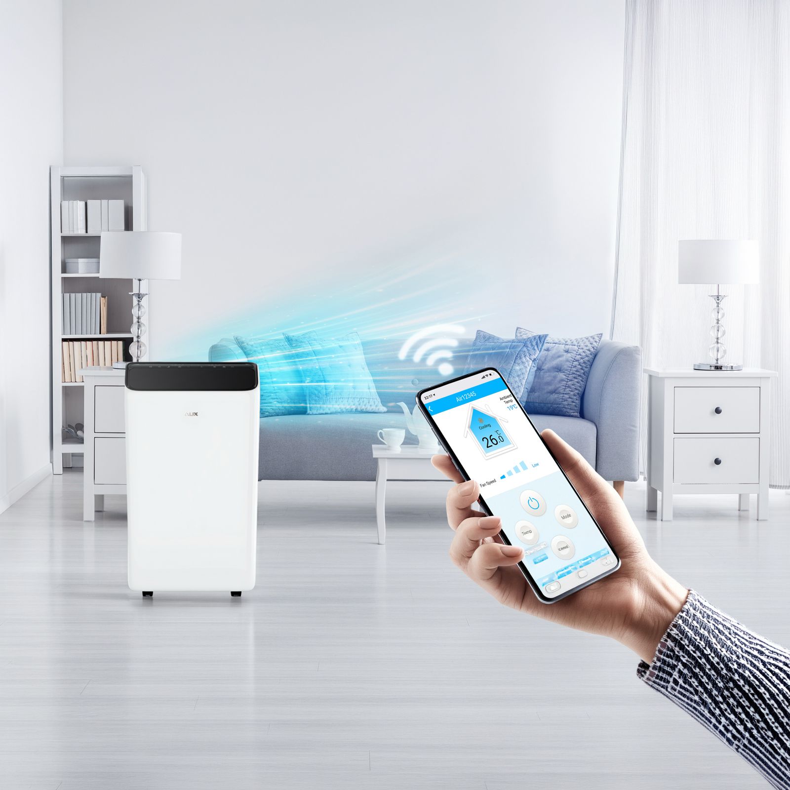 AUX CLIMATISEUR MOBILE – REFROIDISSEMENT ET CHAUFFAGE – WIFI – 12000 BTU – 3,4 KW – R290 – BLANC