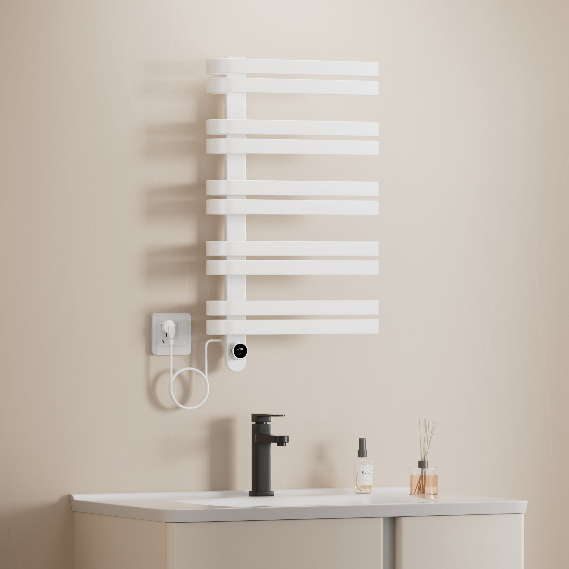 BELRAD ELEKTRISCHE HANDDOEKDROGER - DESIGN - SMART WIFI - AANSLUITING LINKS - 225W - 900X500 MM - GLANZEND WIT