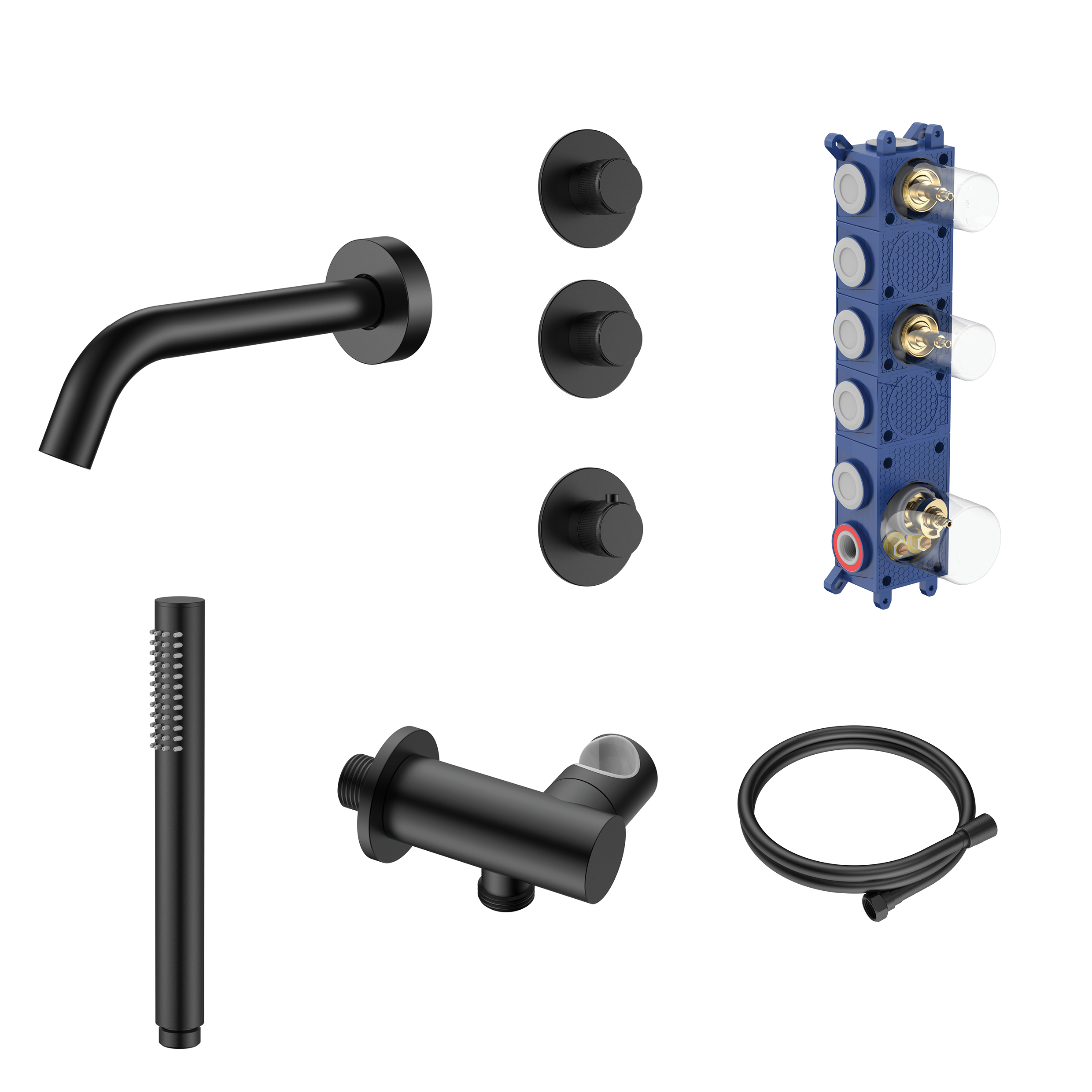STRIA BADTHERMOSTAATSET  - INBOUW - 2 WEG MET 2 STOPKRANEN - THERMOSTATISCH  - COMPLEET - MAT ZWART (PVD)