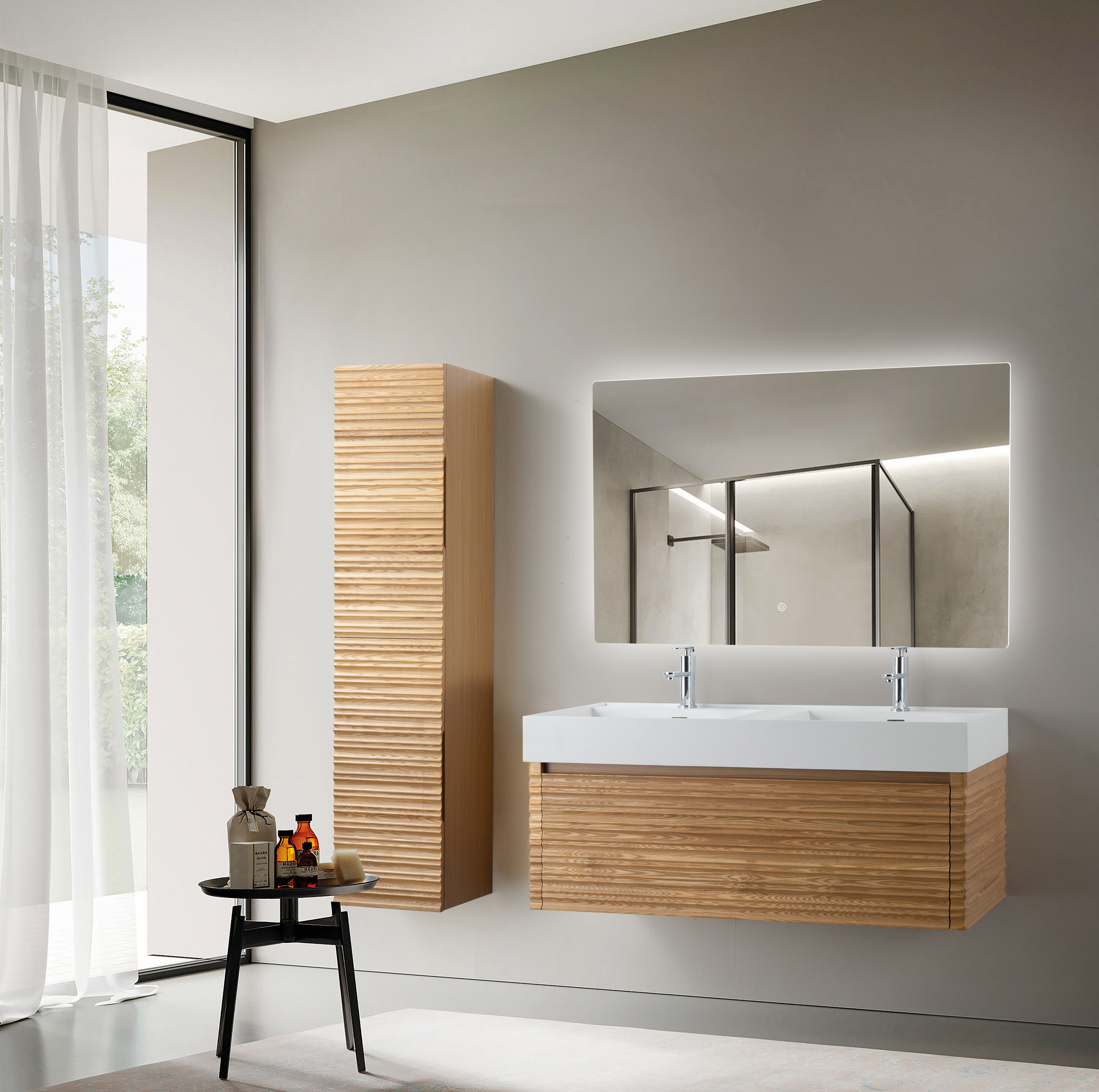 KAMELLIA WASTAFELONDERKAST - 1 LADE - GREEPLOOS  - SOFT CLOSE – 119X40X52 CM - LICHT WALNOTEN