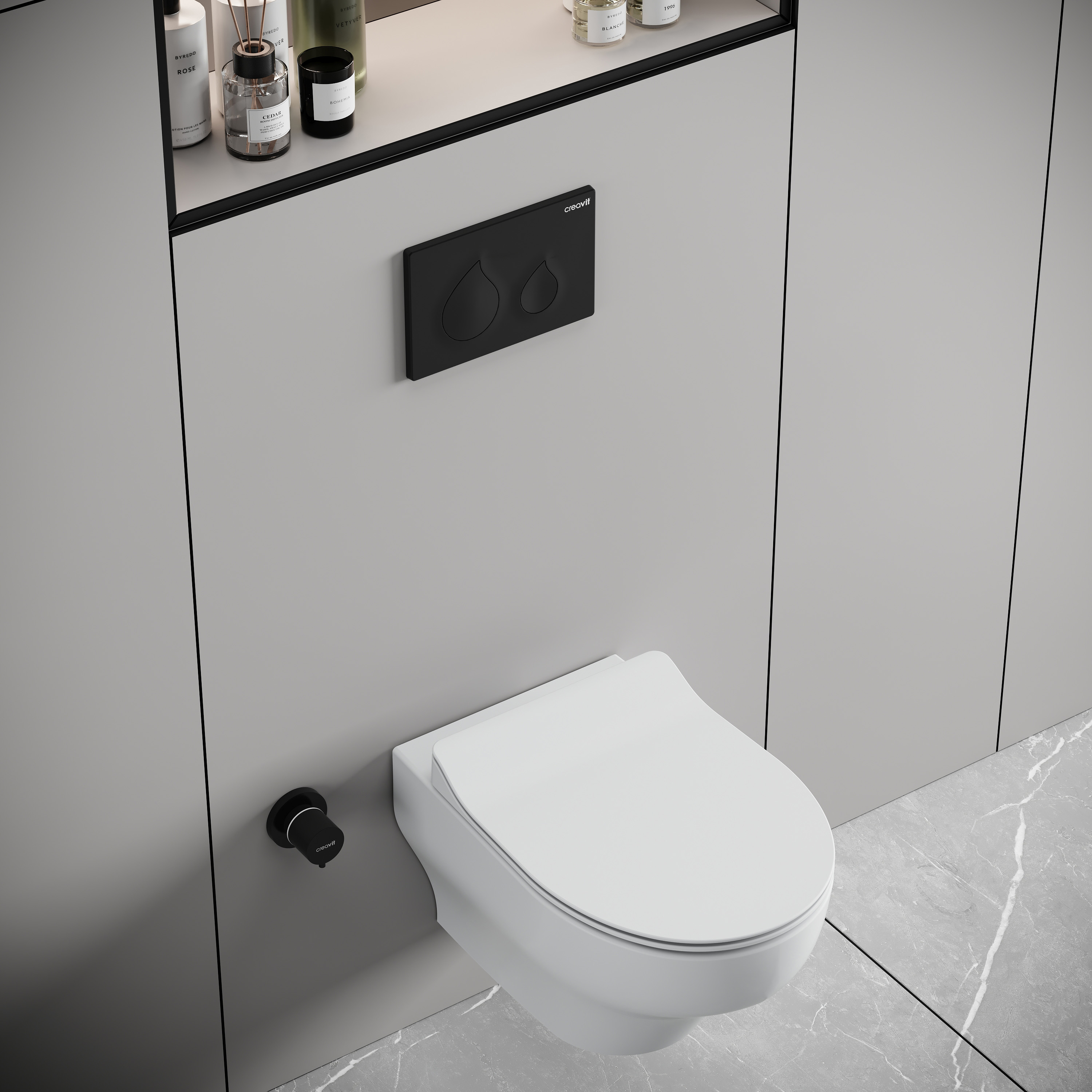 CREAVIT NESS HANGTOILET - 360° FLUSH - RANDLOOS - ZONDER ZITTING - GLANZEND WIT