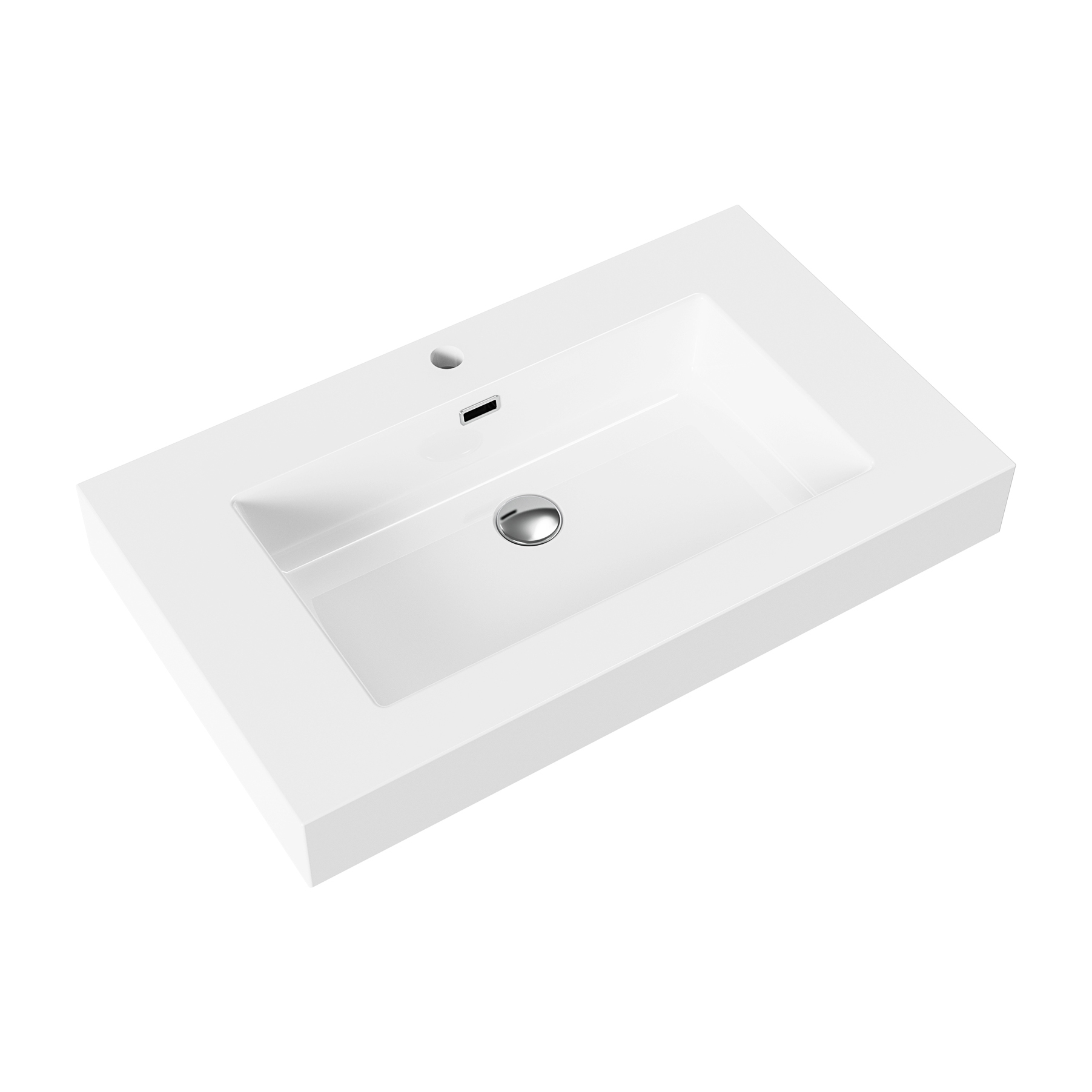 ALONI WASTAFEL - 1 WASBAK - MET OVERLOOP - 1 KRAANGAT - KUNSTMARMER - 80X10X46 CM - MAT WIT