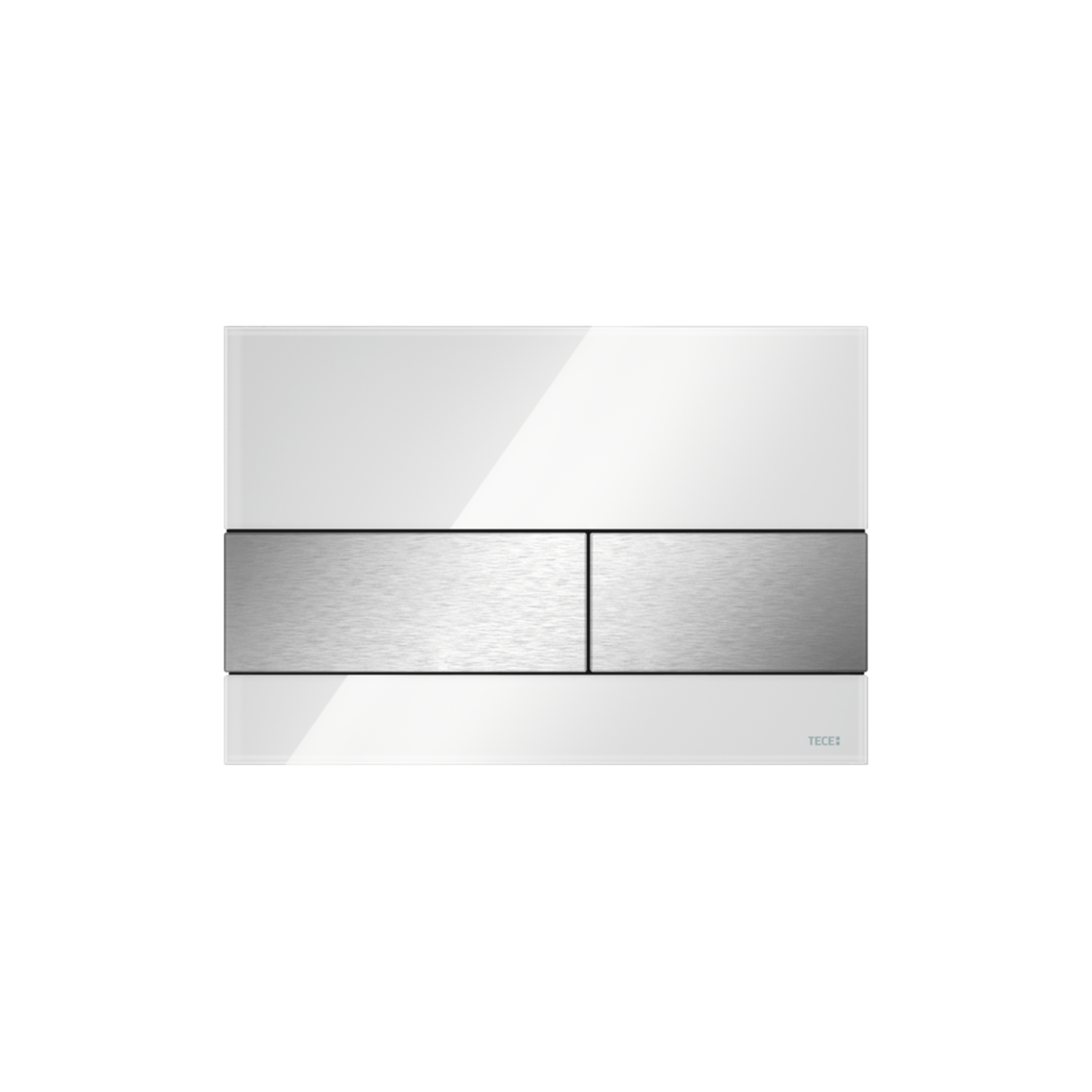 TECESQUARE WC-BEDIENINGSPLAAT VAN GLAS VOOR DUOSPOELTECHNIEK, GLAS GLANZEND WIT, TOETSEN GEBORSTELD RVS (MET ANTI-VINGERPRINT)