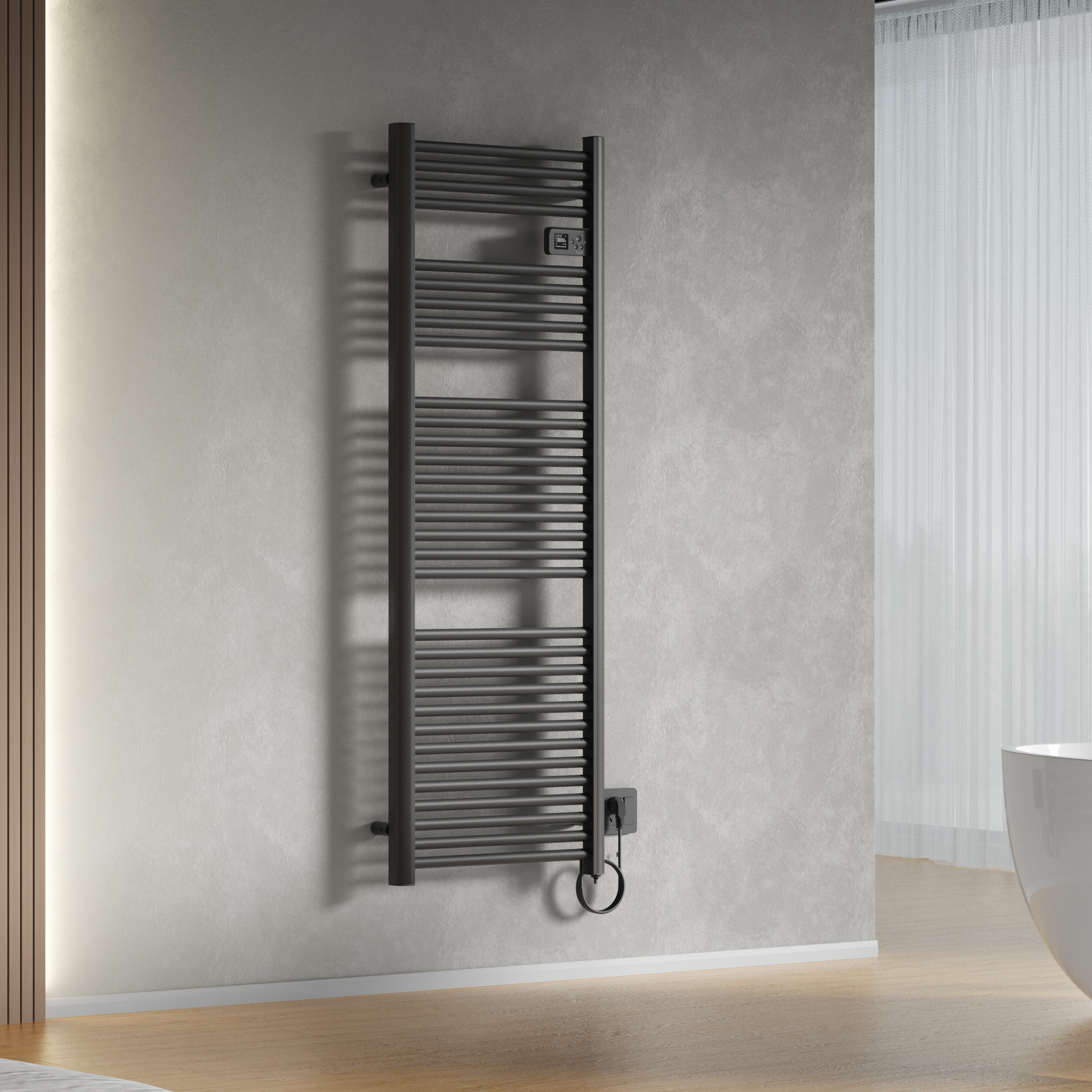 BELRAD ELEKTRISCHE HANDDOEKDROGER - MET DIGITALE PROGRAMEERBARE THERMOSTAAT - SMART WIFI - 850W - 1600X540X133 MM - MAT ZWART