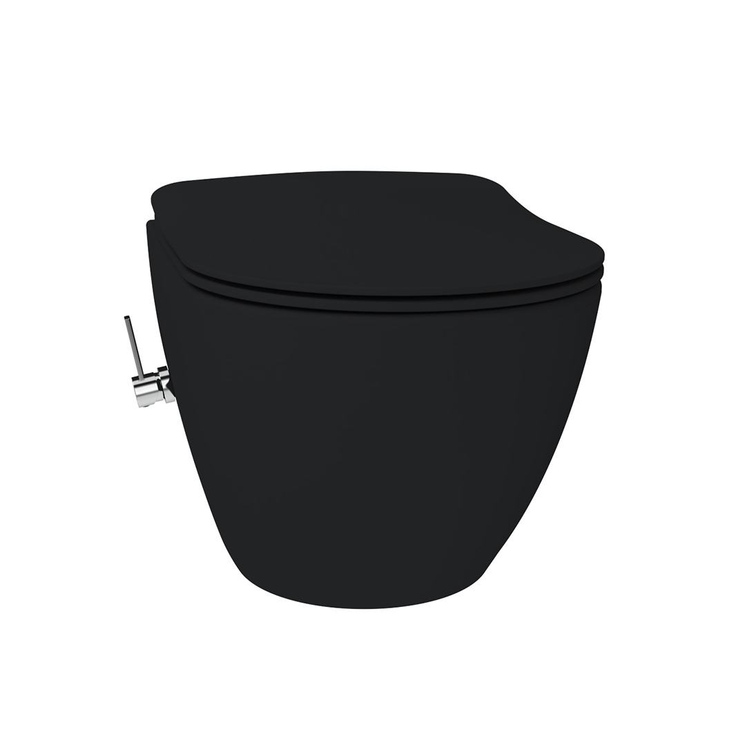 CREAVIT FREE HANGTOILET MET BIDET - RANDLOOS - MET BIDETKRAAN KOUD EN WARM WATER - ZONDER ZITTING - MAT HOUTSKOOL ZWART