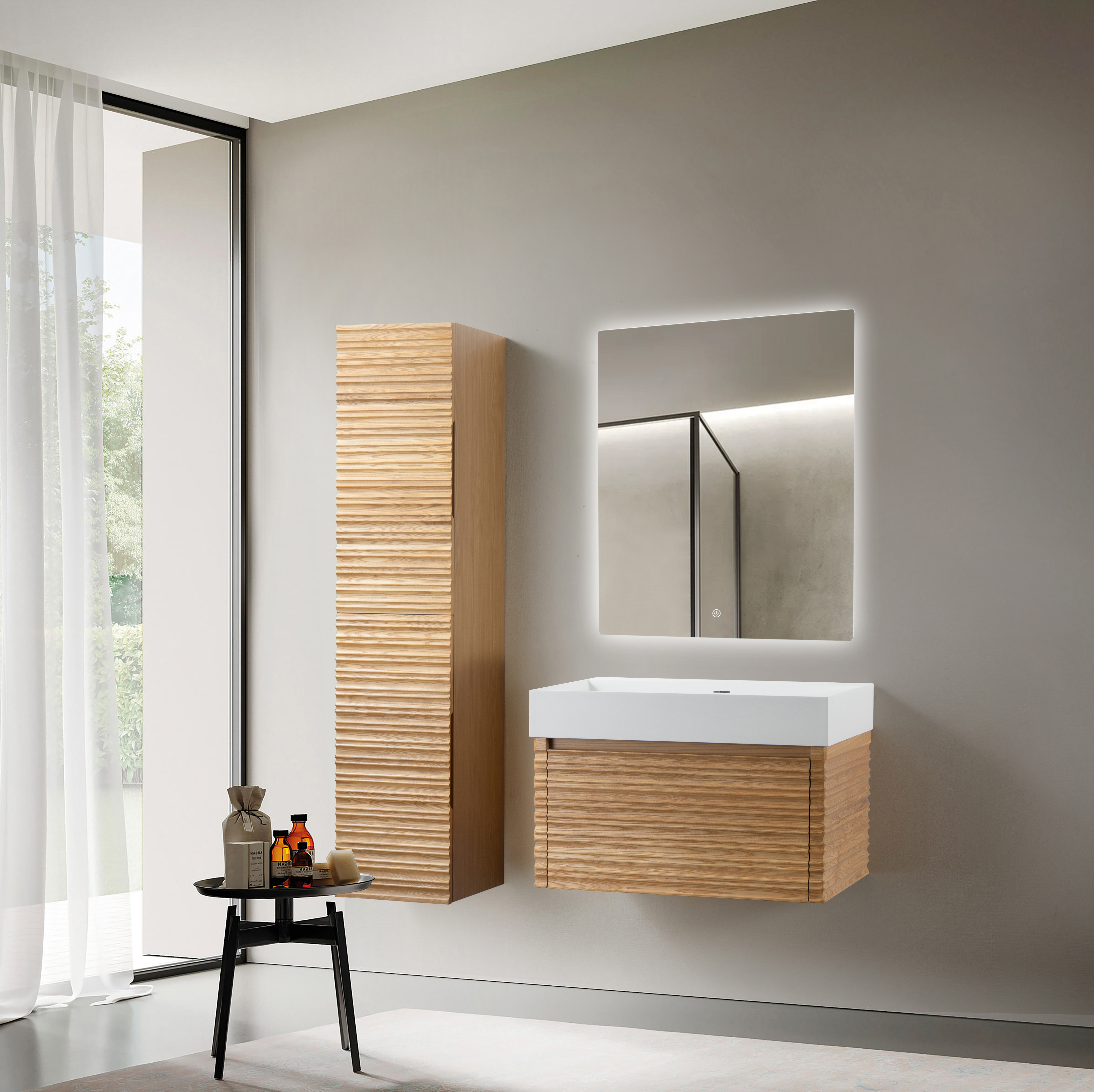 KAMELLIA WASTAFELONDERKAST - 1 LADE - GREEPLOOS  - SOFT CLOSE – 79X40X52 CM - LICHT WALNOTEN