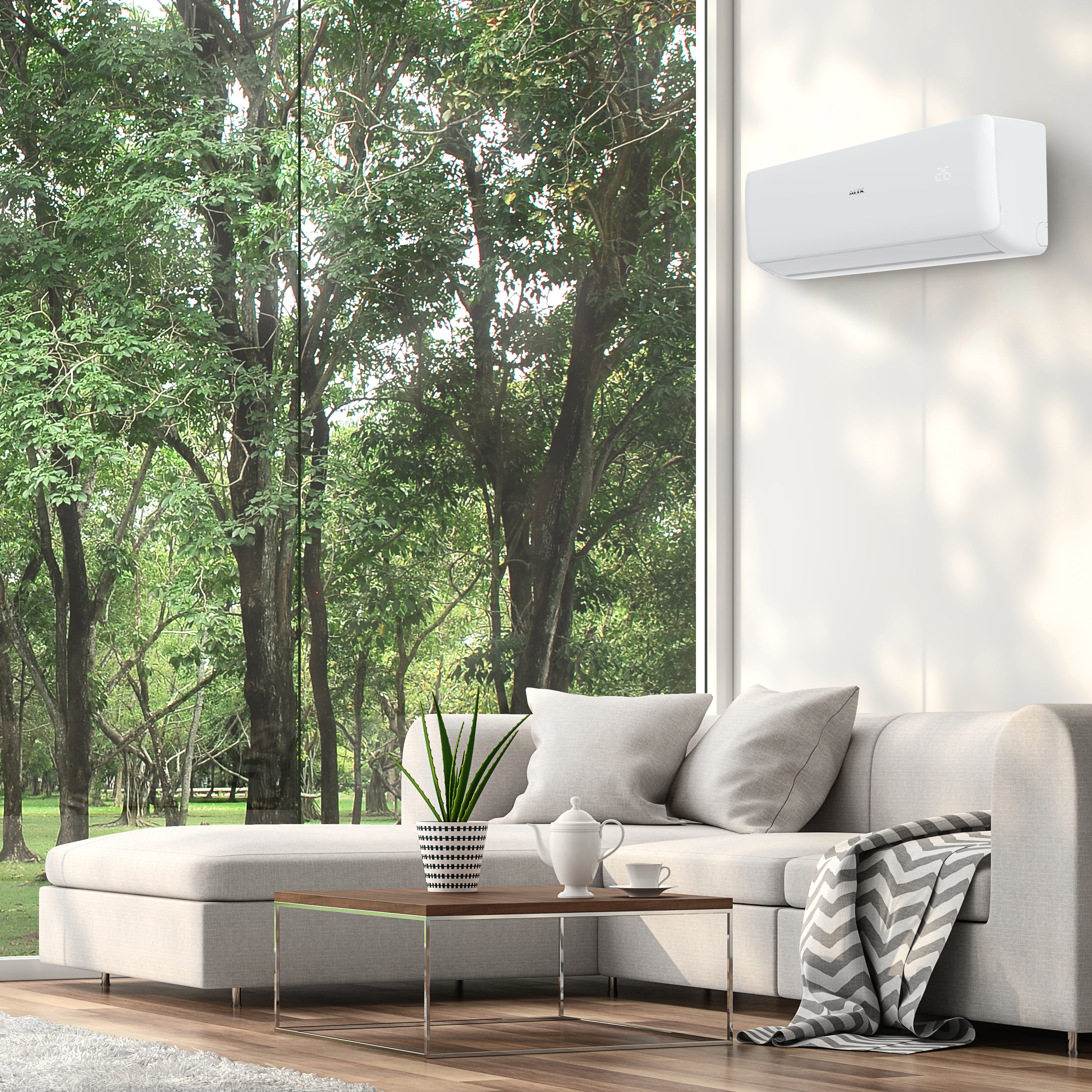 AUX SINGLE SPLIT CLIMATISEUR - UNITÉ EXTÉRIEURE ET INTÉRIEURE - PACK COMPLET - REFROIDISSEMENT ET CHAUFFAGE - WIFI - 12000 BTU - 3,5KW - R32 - BLANC MAT