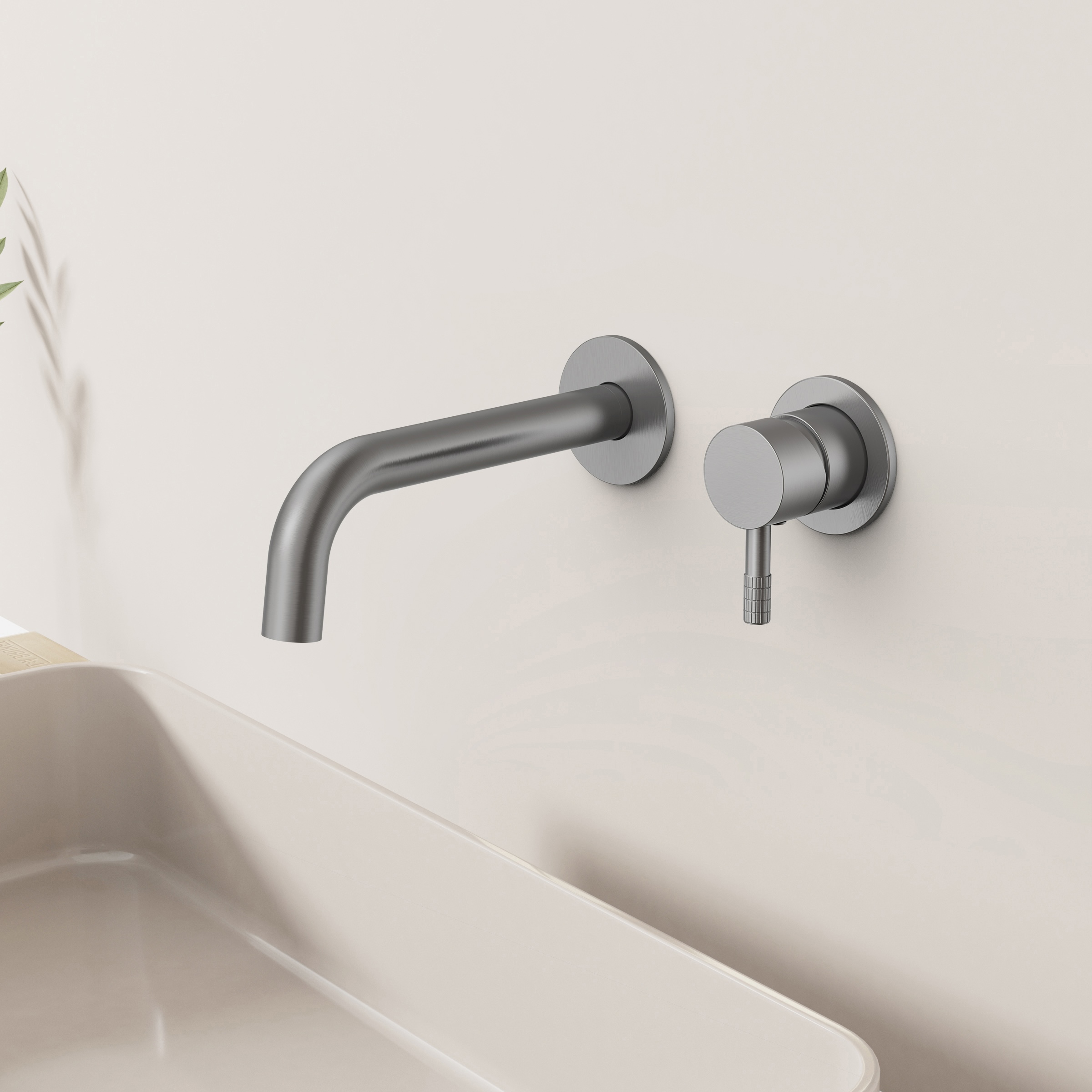 STRIA FINISHE SET  BASIN MIXER  – COLD START – CONCEALED  – REFINED RIBBED HANDLE – WITHOUT WASTE – GUNMETAL