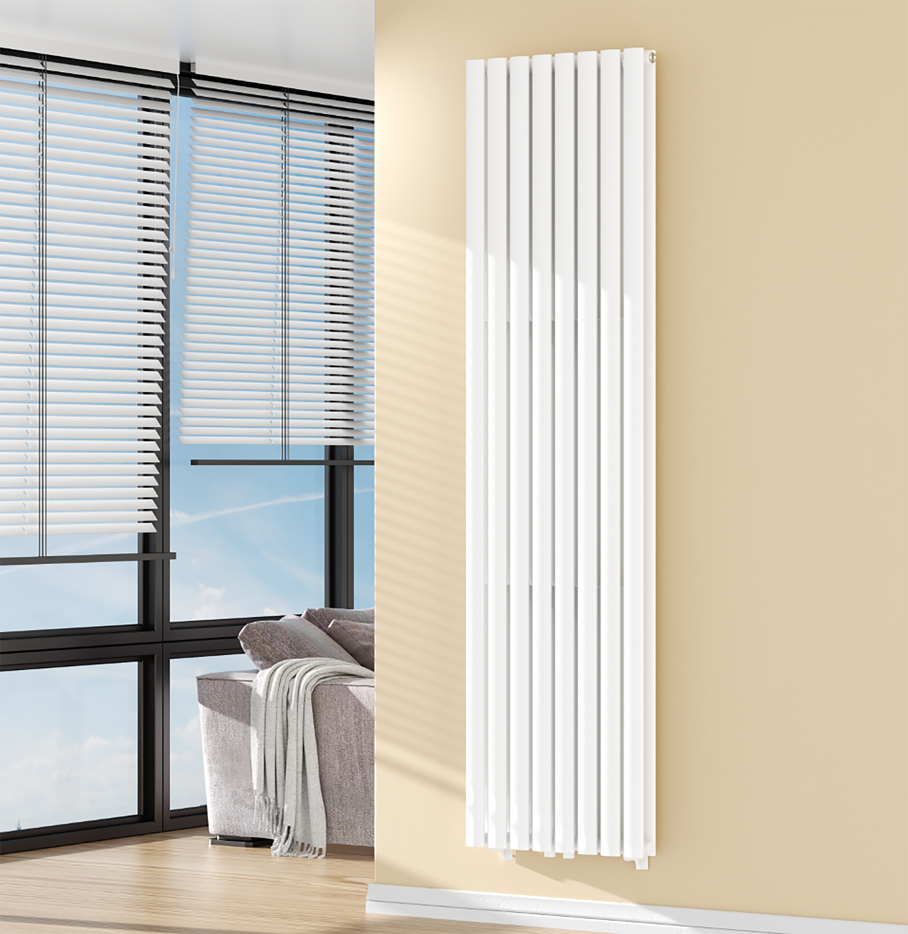VERTI OVAL RADIATOR - 1800X480 - DOUBLE - 2X8 ELEMENTS - 1640W - WHITE
