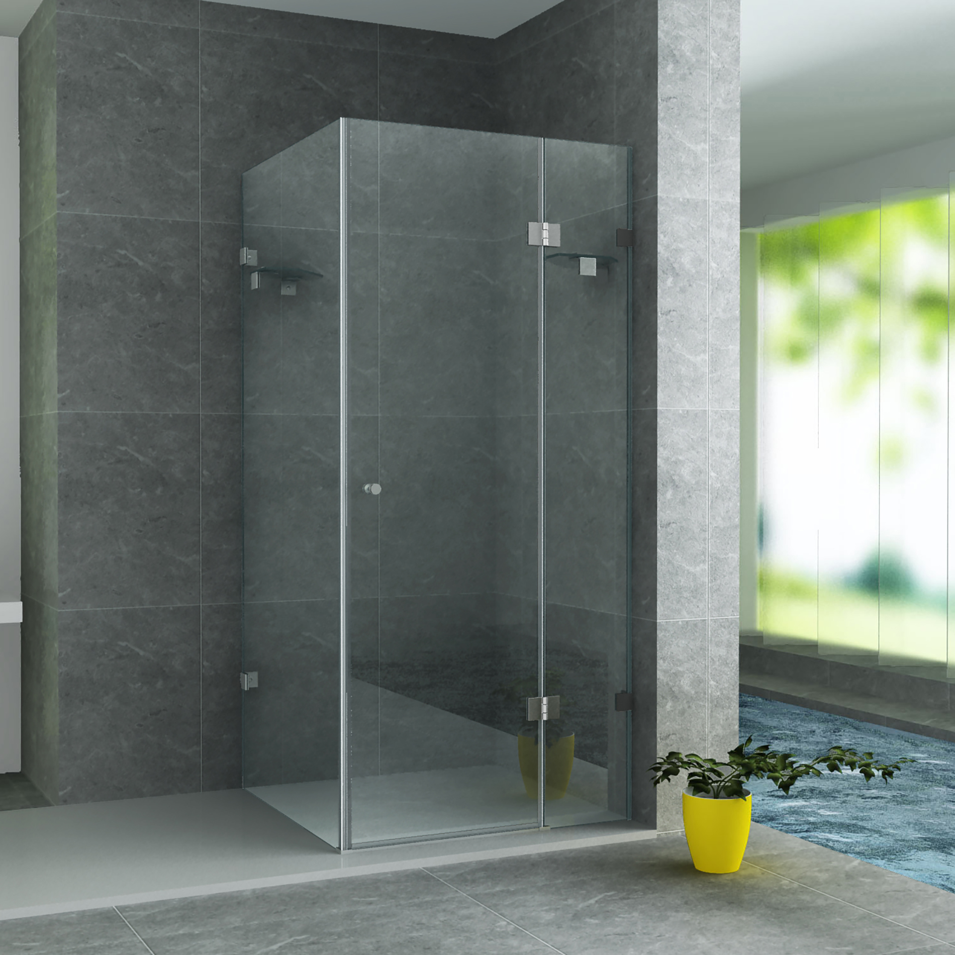 ALONI DOUCHECABINE - DRAAIDEUR, VAST WANDJE EN ZIJWAND  - 900 X 900 X 1950MM - CHROOM - HELDER GLAS