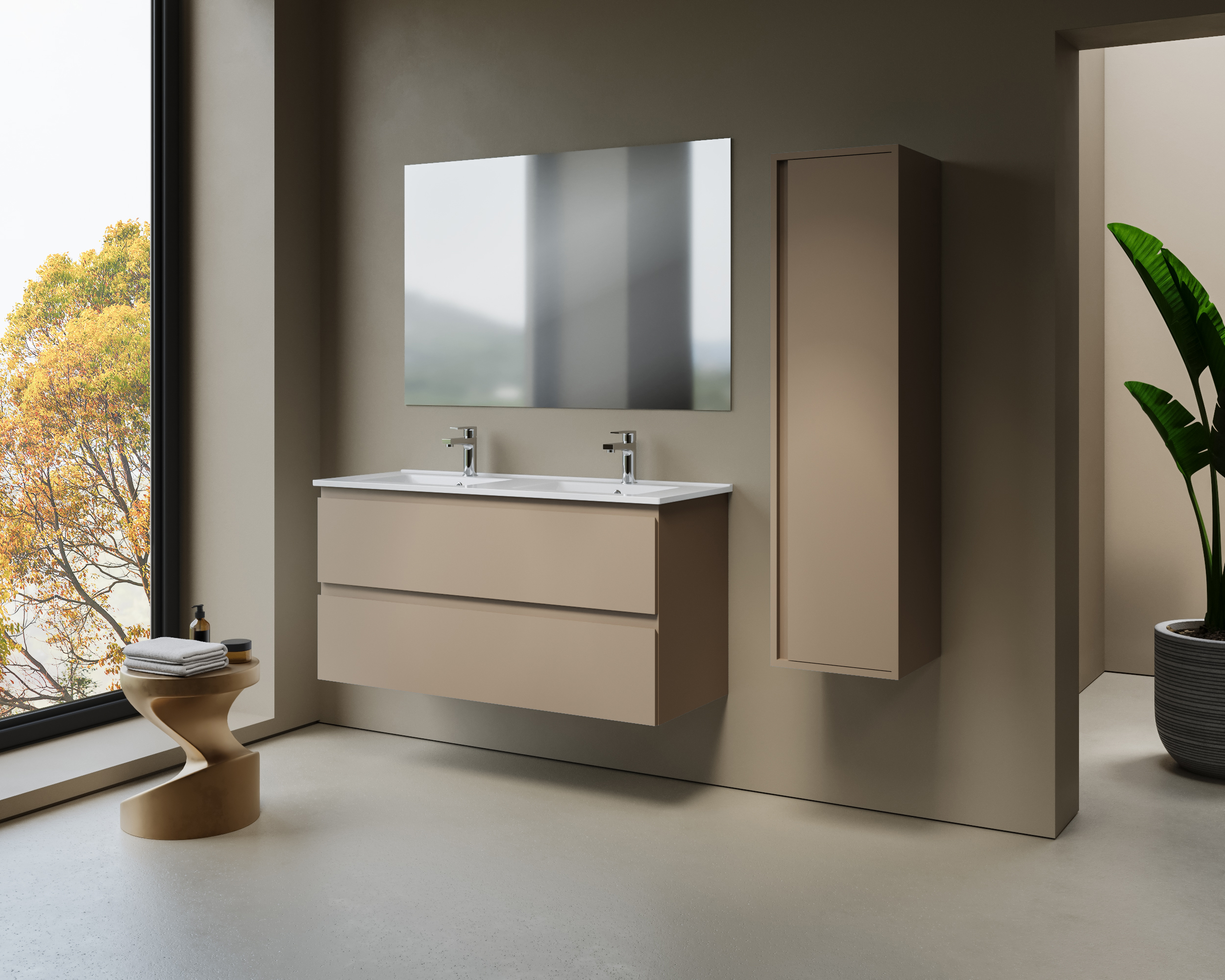 ALONI SALLY XL MEUBLE SOUS-VASQUE - 2 TIROIRS - SOFTCLOSE - SANS POIGNÉE - 118X60X45,3 CM - SABLE