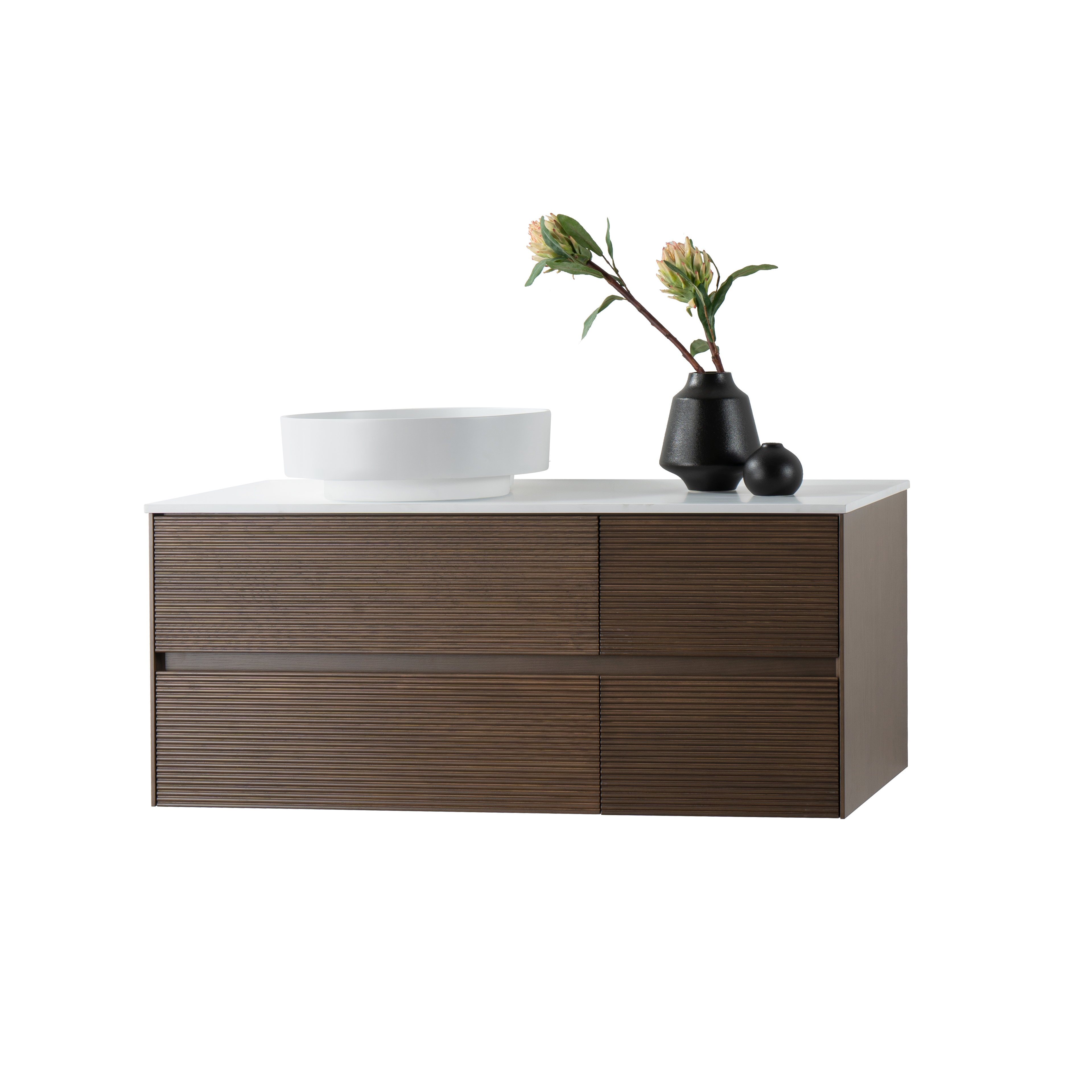 LAYDA WASTAFELONDERKAST - 4 LADES - GREEPLOOS  - SOFT CLOSE – 119X49X52 CM - DONKER WALNOTEN