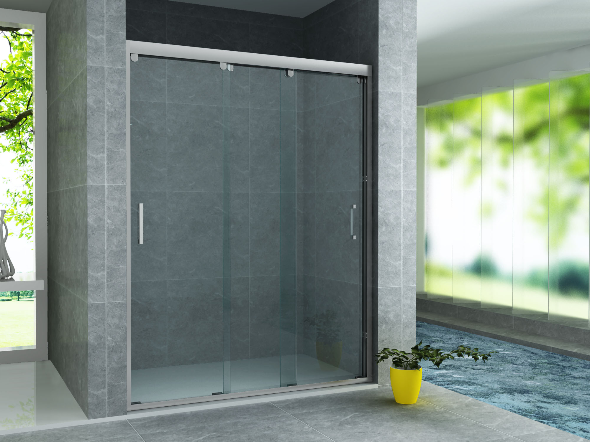 ALONI SCHUIFDEUR VOOR NIS - 3 DELIG - 1400 X 2000MM - CHROOM - HELDER GLAS