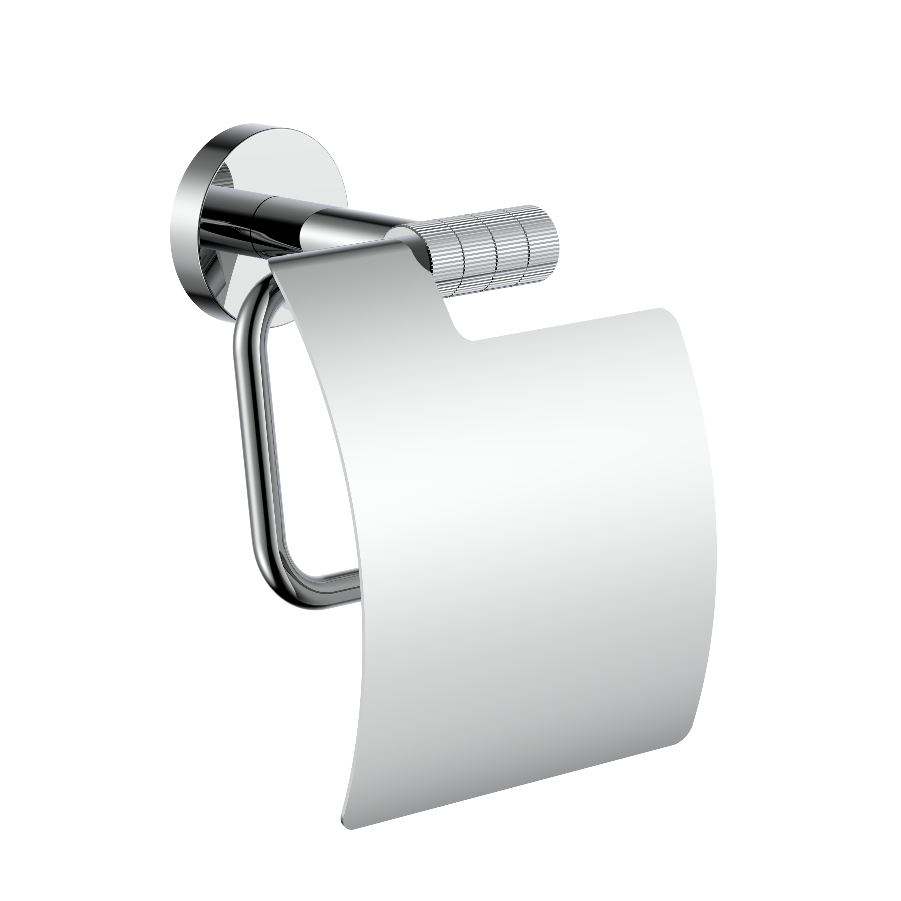 STRIA TOILETROLHOUDER MET KLEP - AFWERKING MET  VERFIJNDE RIBBELSTRUCTUUR - CHROOM