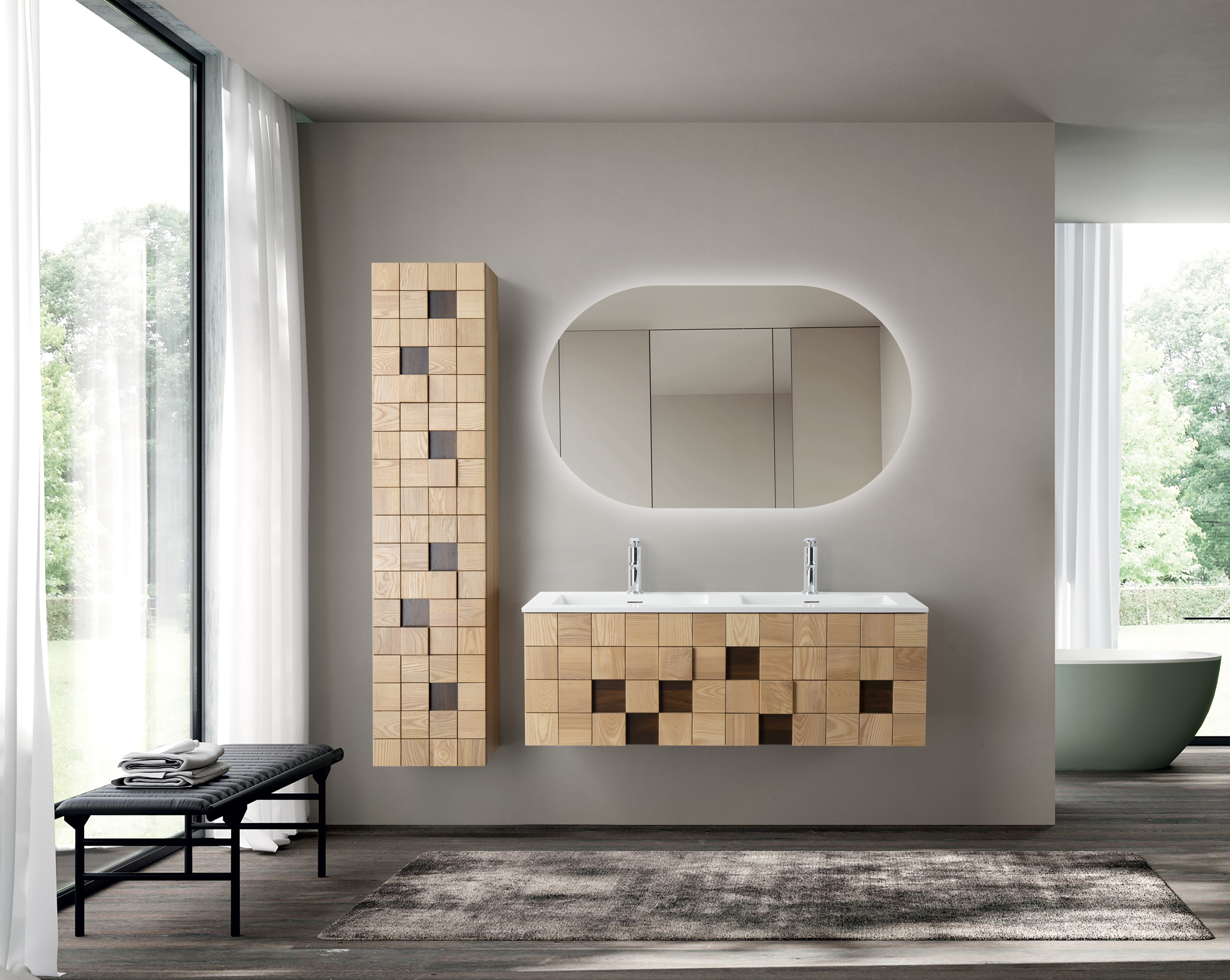 MIMOZA WASTAFELONDERKAST - 1 LADE - GREEPLOOS  - SOFT CLOSE – 119X40X52 CM - LICHT EIKEN