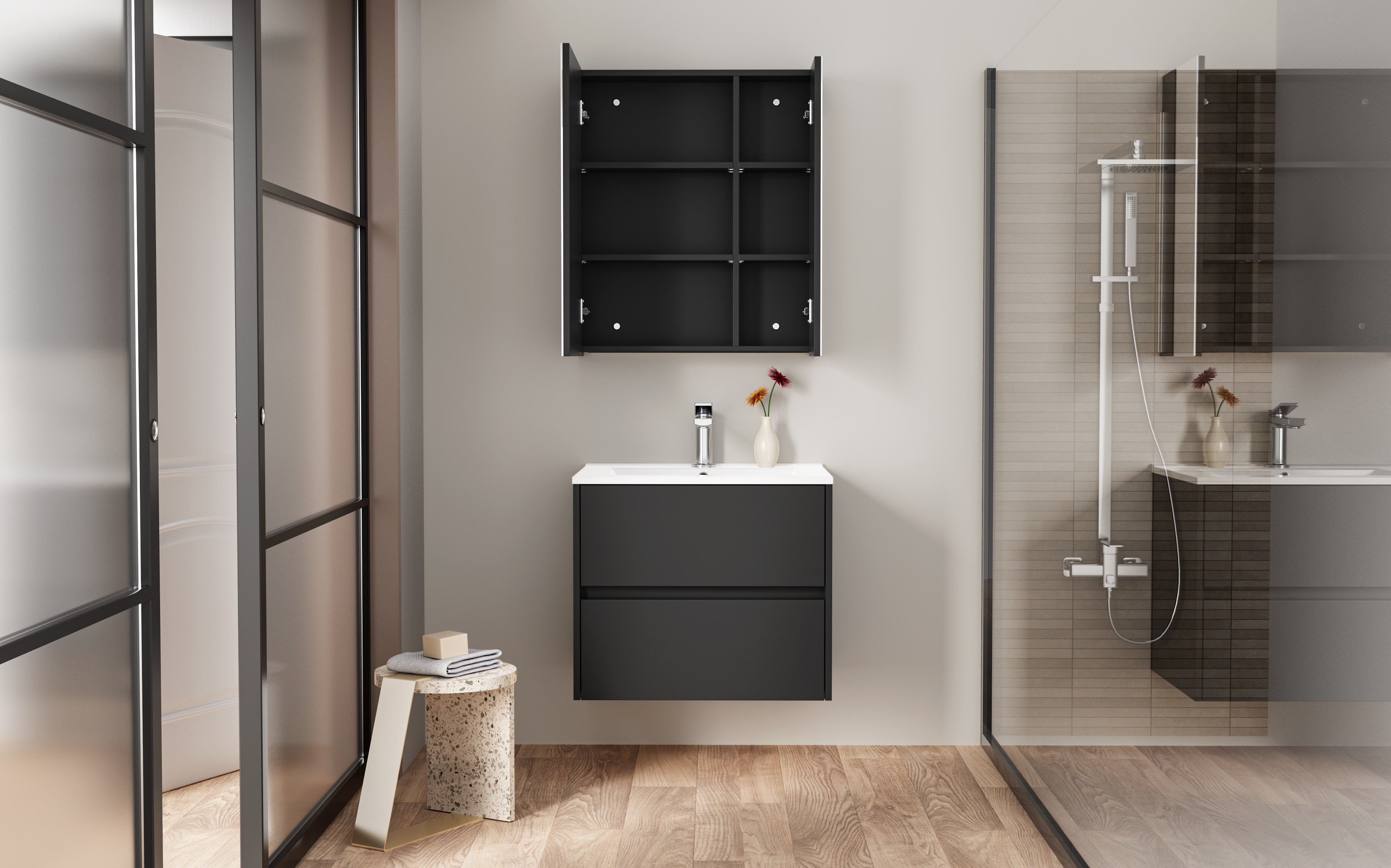 ALONI HAYAT WASTAFELONDERKAST - 2 LADES - SOFTCLOSE - GREEPLOOS - 59,5X50X45 CM - MAT ZWART