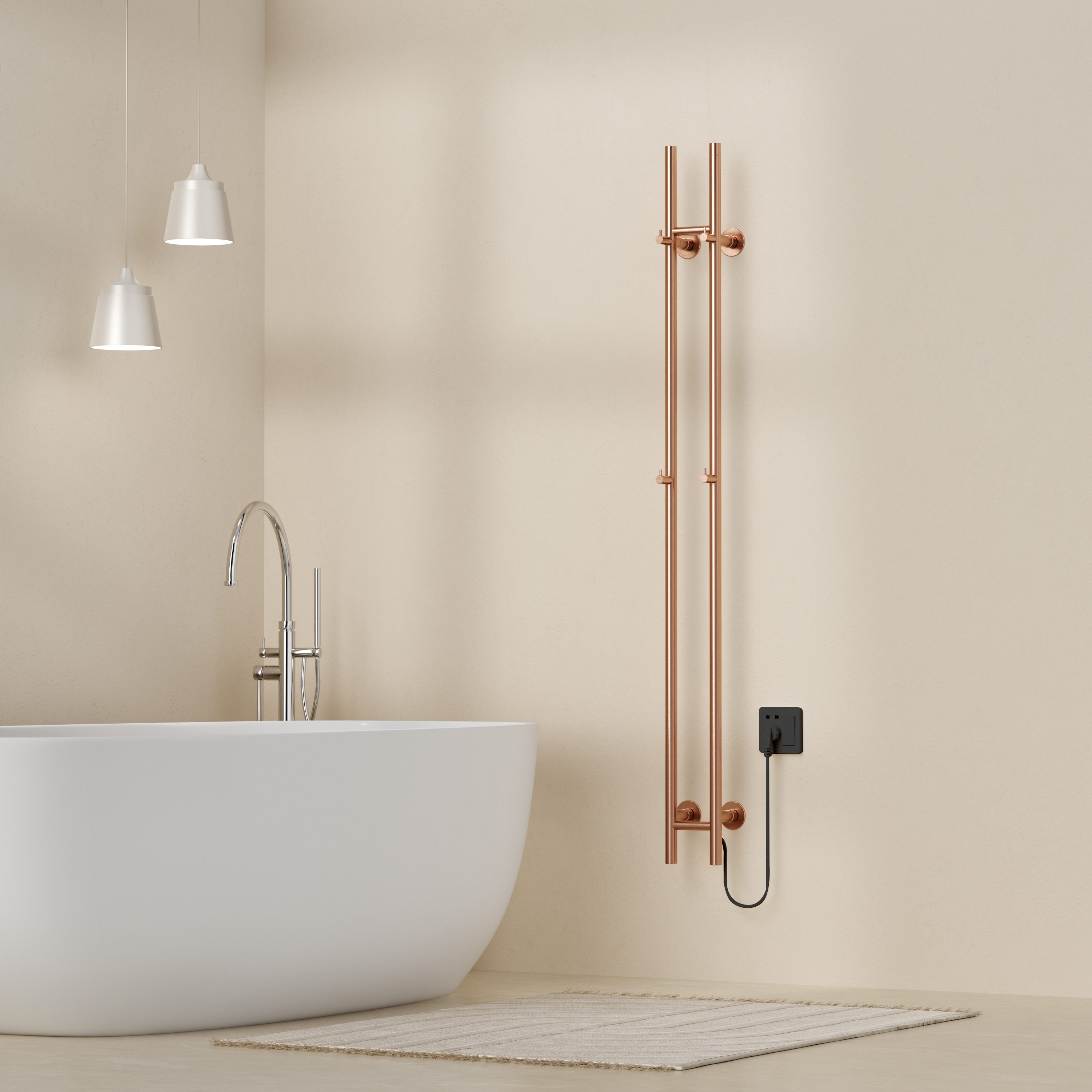 BELRAD ROD SÈCHE-SERVIETTES À TIGE - ÉLECTRIQUE - DOUBLE - 120W - Ø2,5CM - 150X16,8X12,7 CM - CUIVRE BROSSÉ