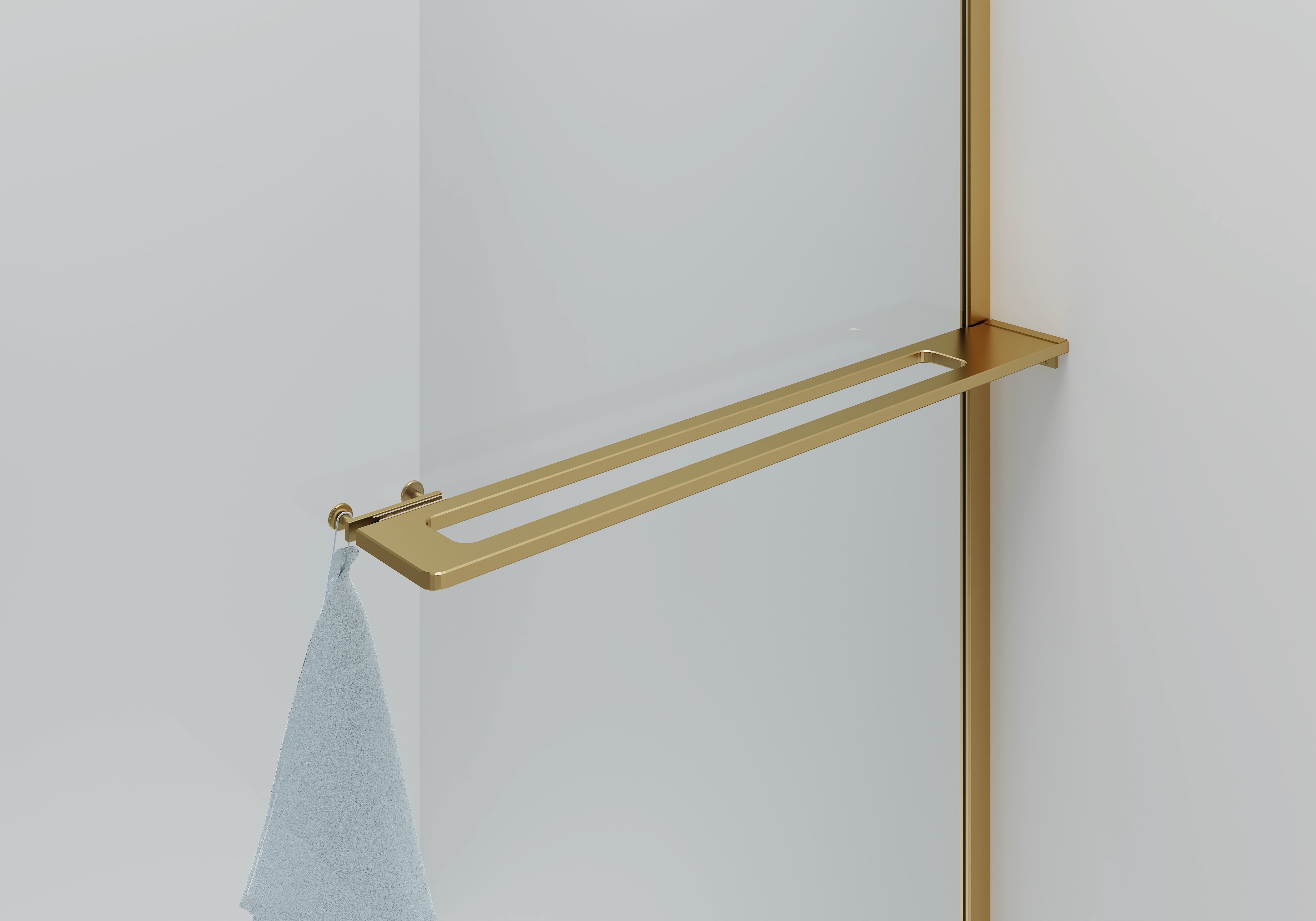 CURVY INLOOPDOUCHE MET HANDDOEKHOUDER - GEBOGEN - MET ANTI-KALKBEHANDELING - OMKEERBAAR - 8MM VEILIGHEIDSGLAS - 100X200CM - GEBORSTELD GOUD - HELDER GLAS