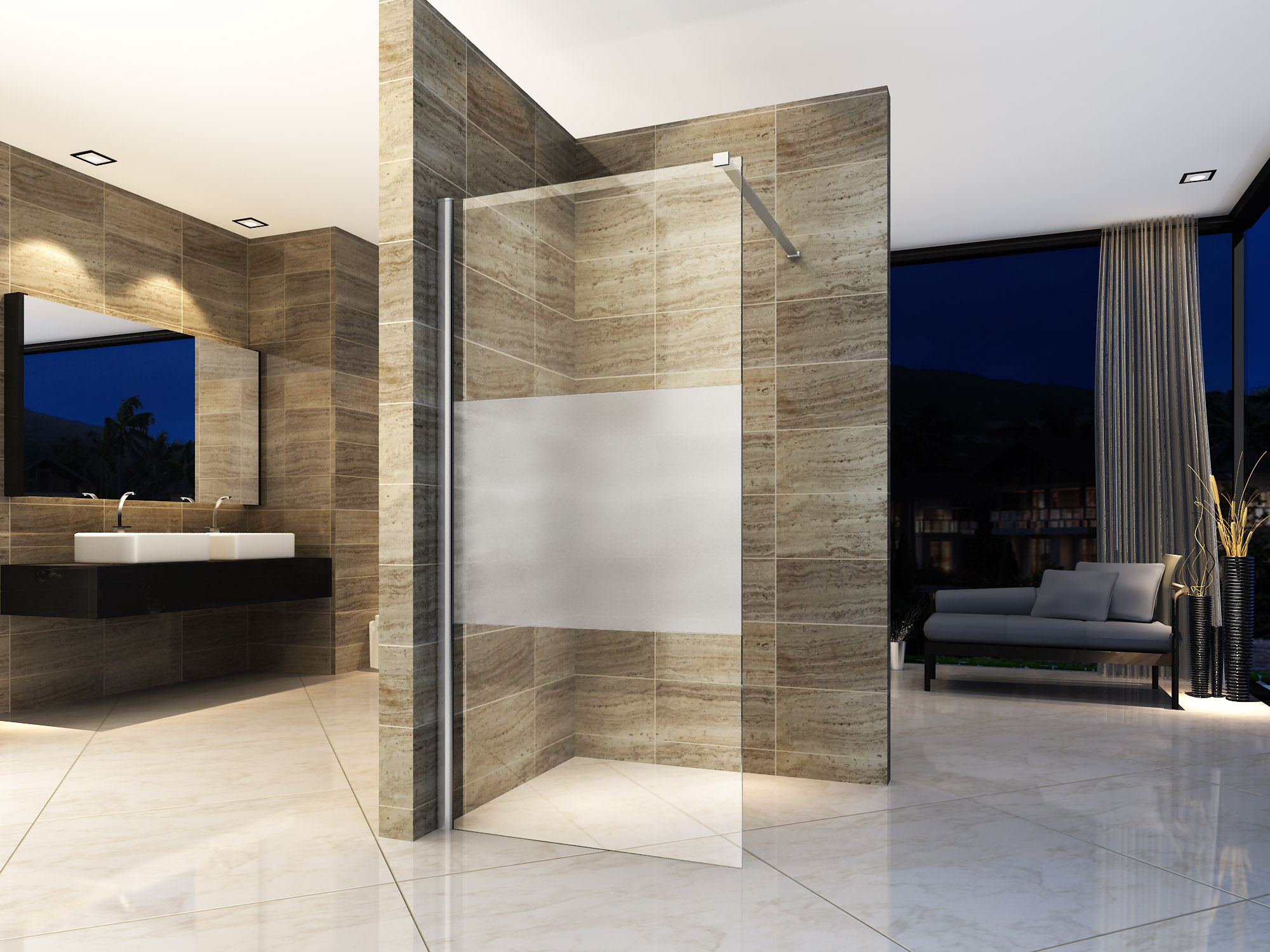 ALONI INLOOPDOUCHE - 900 X 2000MM - CHROOM - HELDER GLAS MET MATTE STROOK