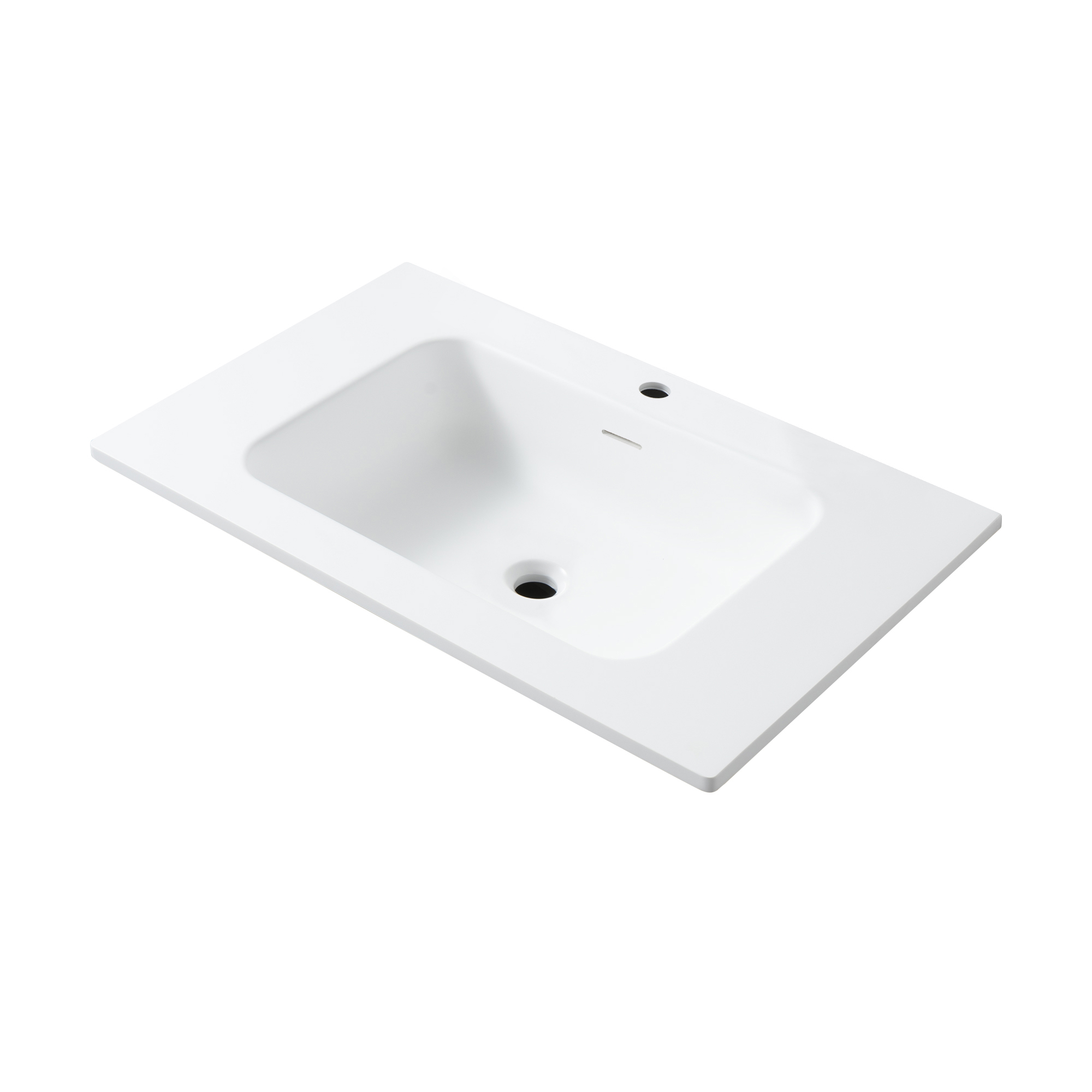 WONDA SQUARE SLIM WASTAFEL - 1 WASBAK - MET OVERLOOP - 1 KRAANGAT - KUNSTMARMER - 80X1,6X52,5 CM - MAT WIT