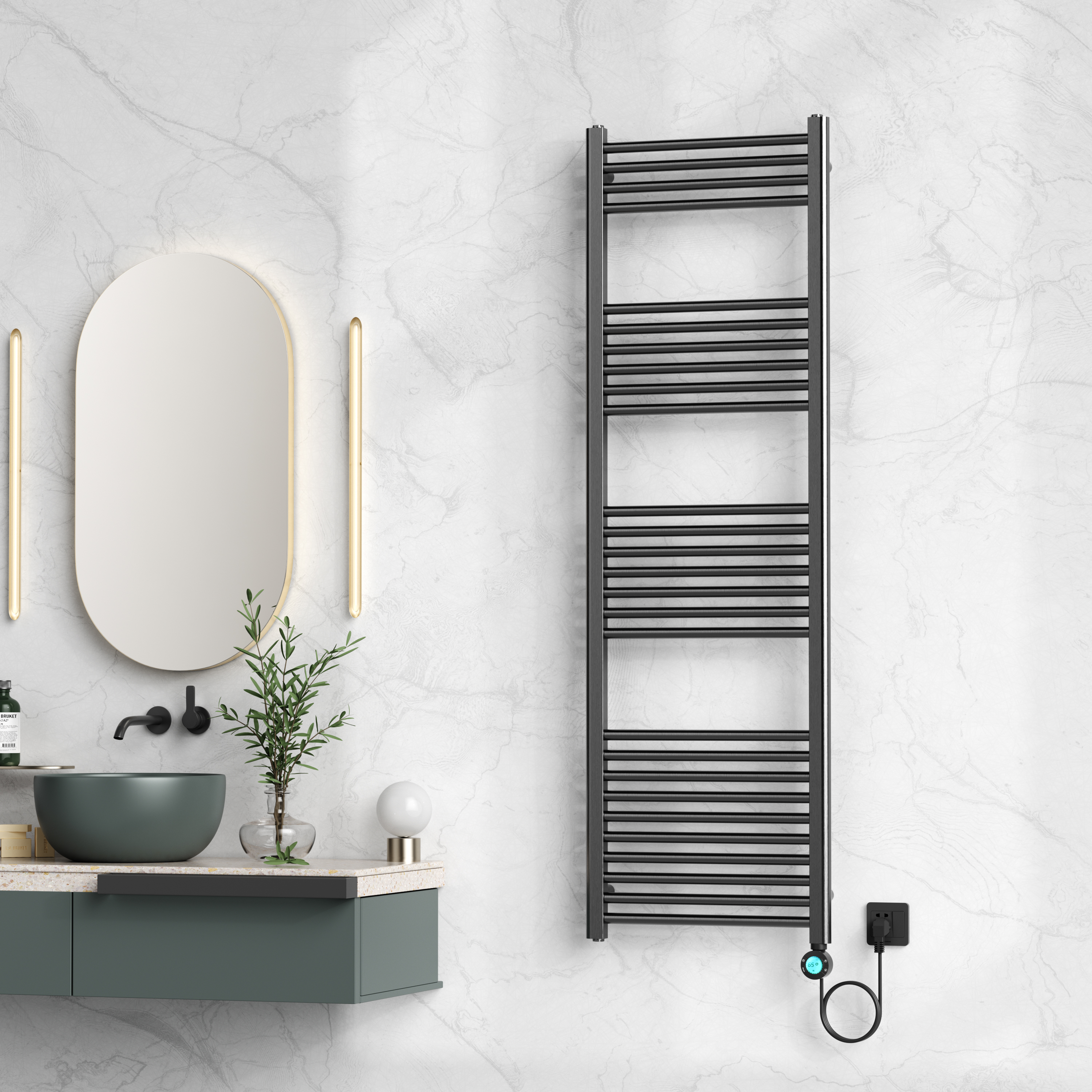 BELRAD ELECTRIC TOWEL DRYER – WITH DIGITAL PROGRAMMABLE THERMOSTAT – SMART WIFI - RIGHT CONNECTION – 900W – 1600X500 MM – GUNMETAL
