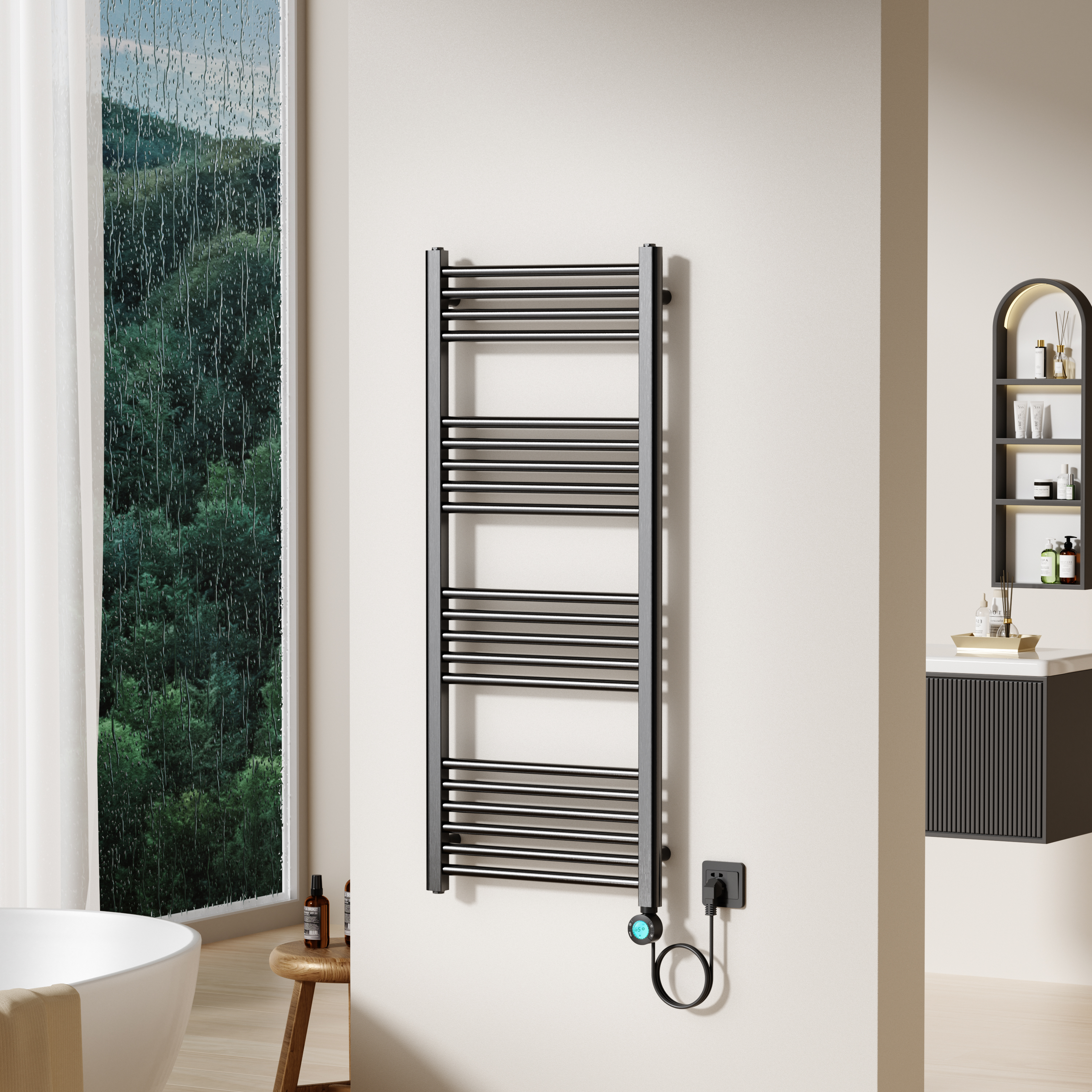 BELRAD SÈCHE-SERVIETTES ÉLECTRIQUE – AVEC THERMOSTAT NUMÉRIQUE PROGRAMMABLE – SMART WIFI - RACCORD À DROITE – 700W – 1200X500 MM – GUNMETAL