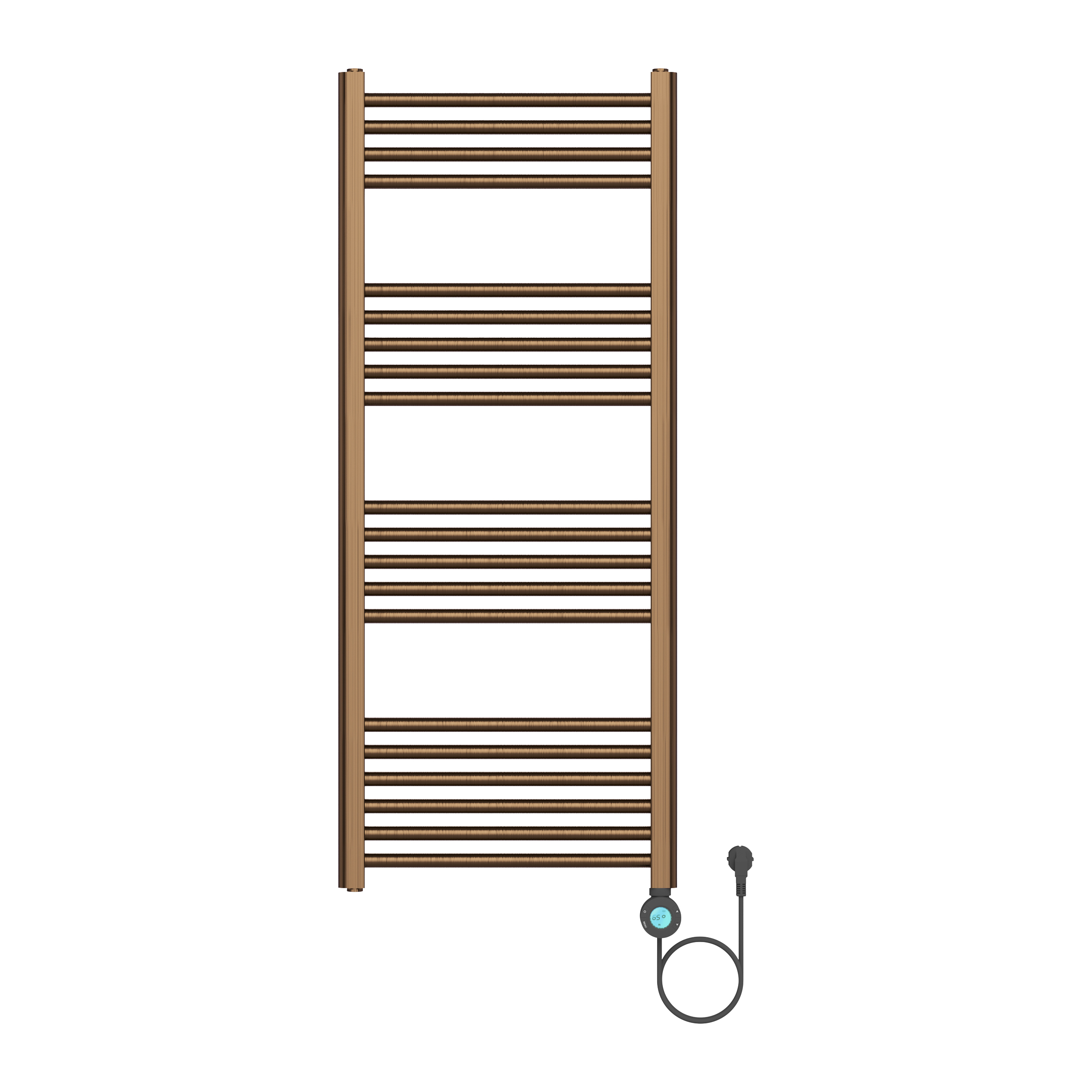 BELRAD ELEKTRISCHE HANDDOEKDROGER - MET DIGITALE, PROGRAMEERBARE THERMOSTAAT - SMART WIFI - AANSLUITING RECHTS - 700W - 1200X500 MM - GEBORSTELD BRUIN BRONS