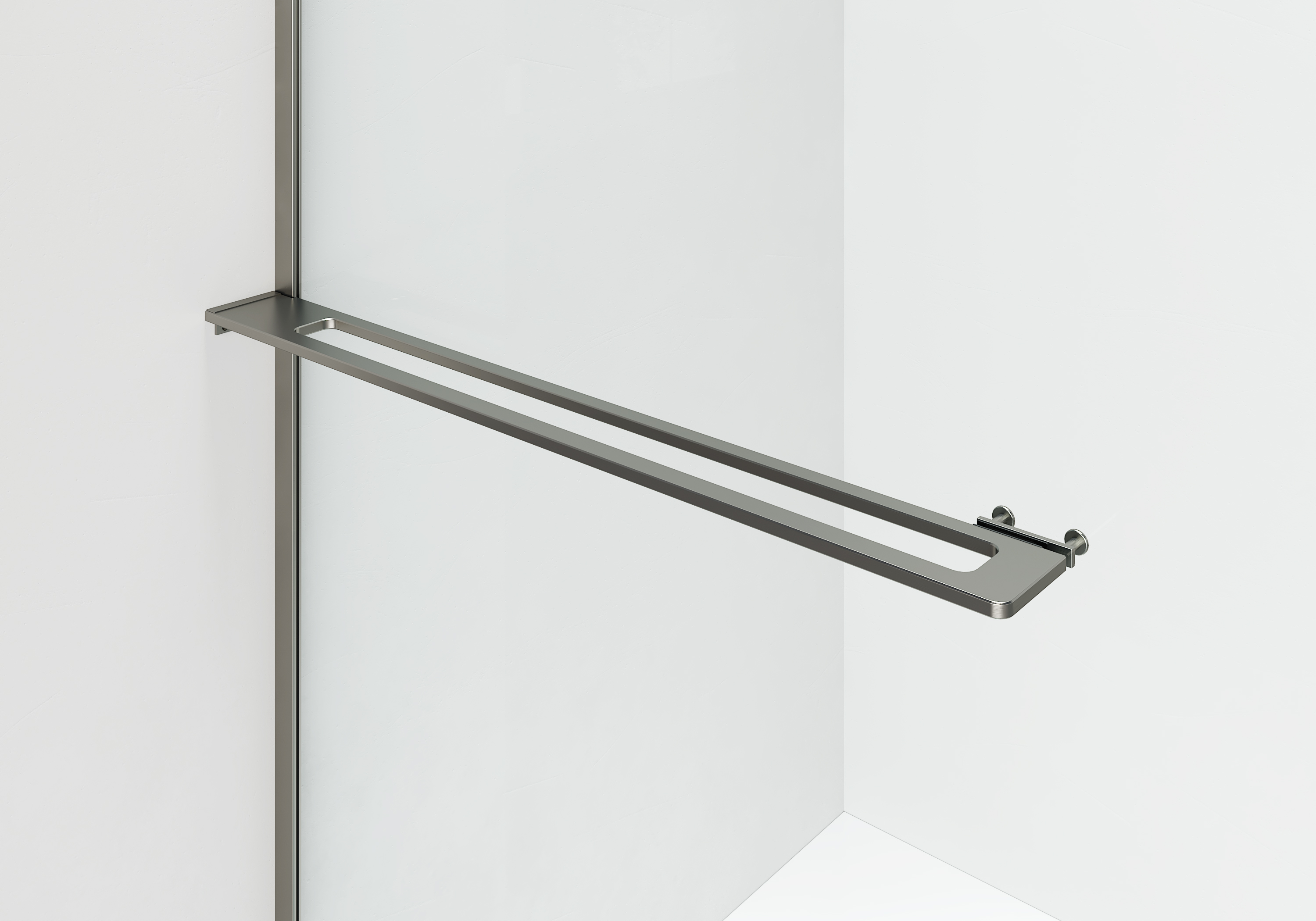 CURVY INLOOPDOUCHE MET HANDDOEKHOUDER - GEBOGEN - MET ANTI-KALKBEHANDELING - OMKEERBAAR - 8MM VEILIGHEIDSGLAS - 120X200CM - GUNMETAL - HELDER GLAS
