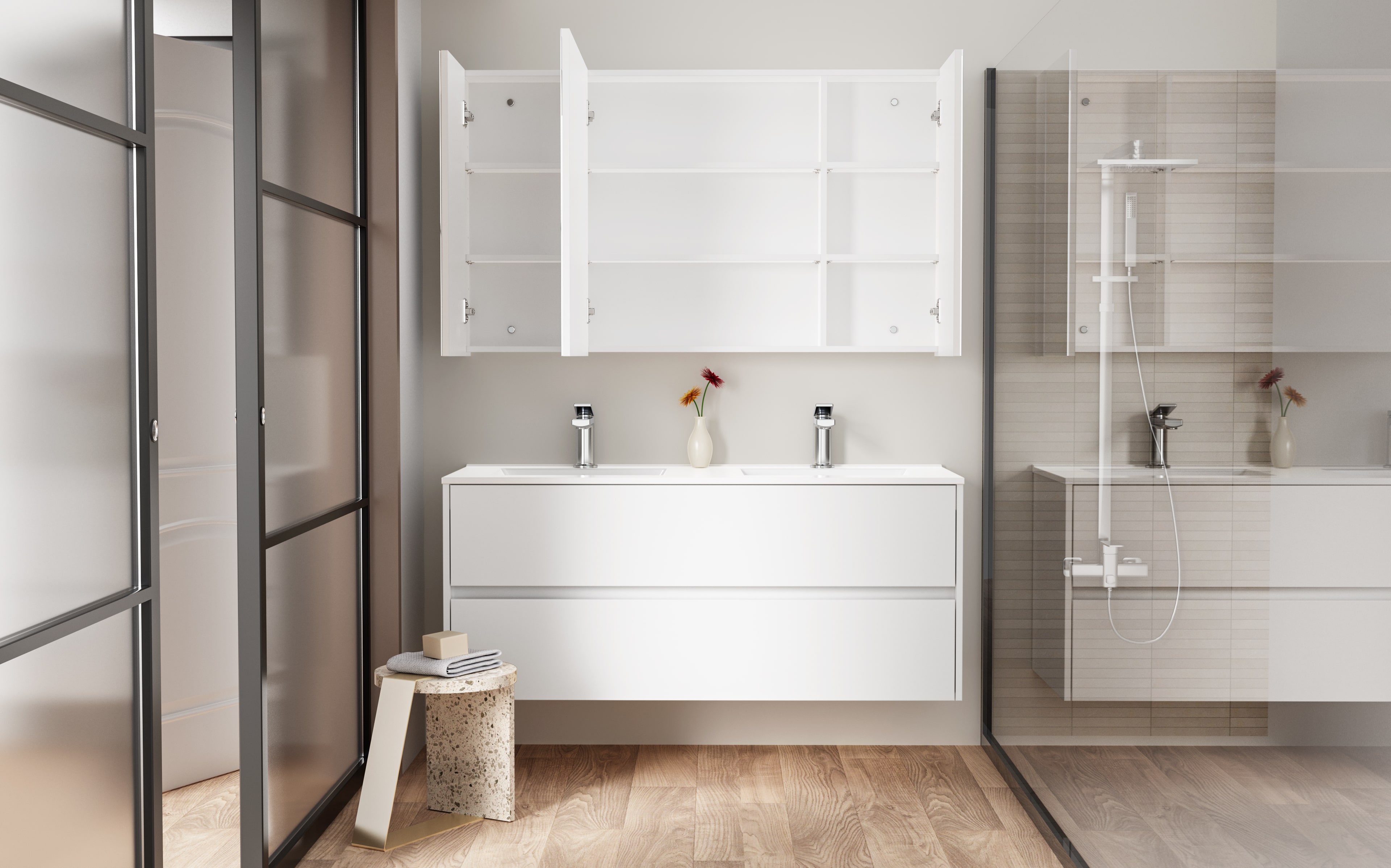 ALONI HAYAT WASTAFELONDERKAST - 2 LADES - SOFTCLOSE - GREEPLOOS - 119,5X50X45 CM - GLANZEND WIT